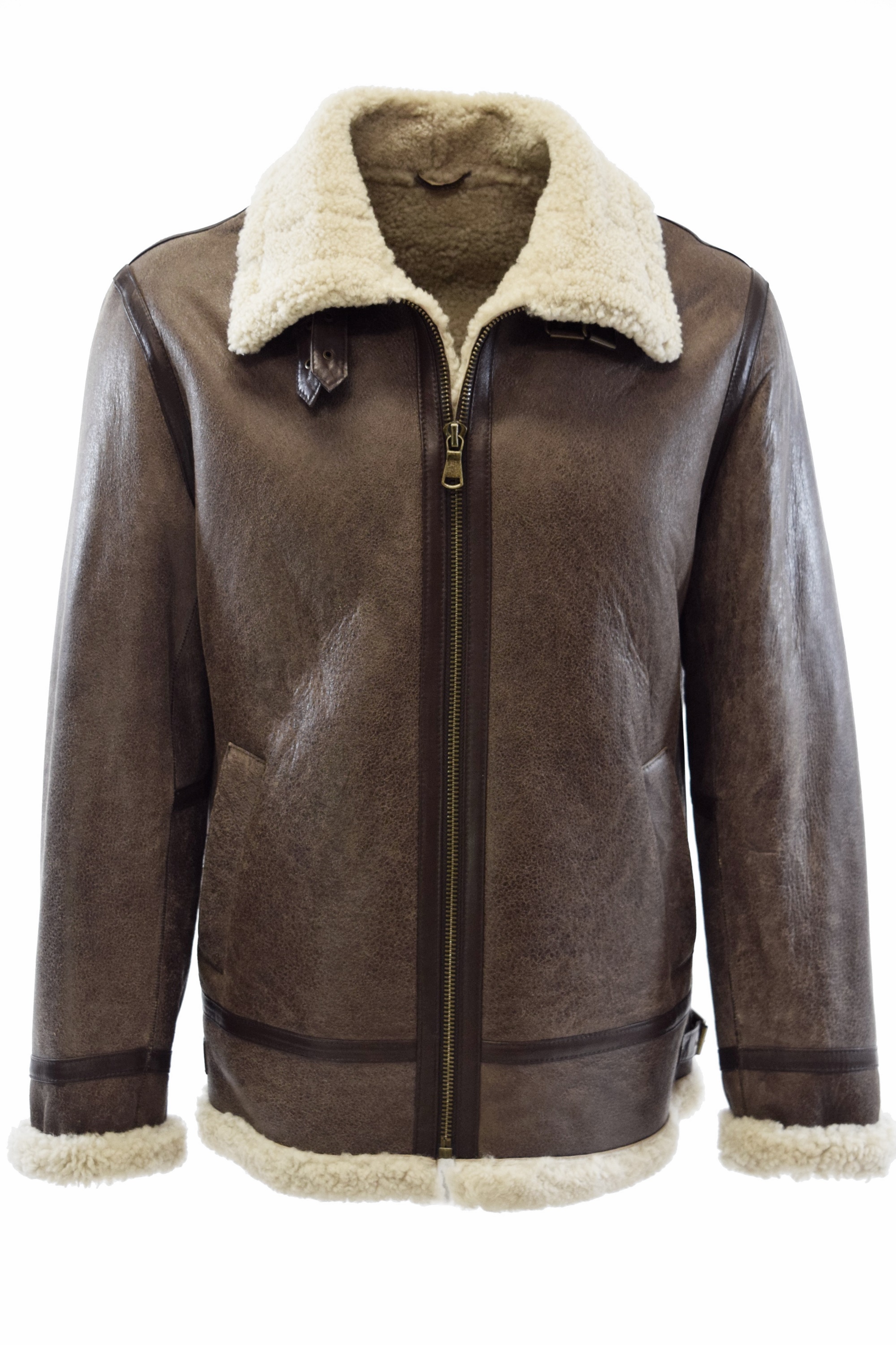 Herren Lammfelljacke Bomber Will in Steinbraun