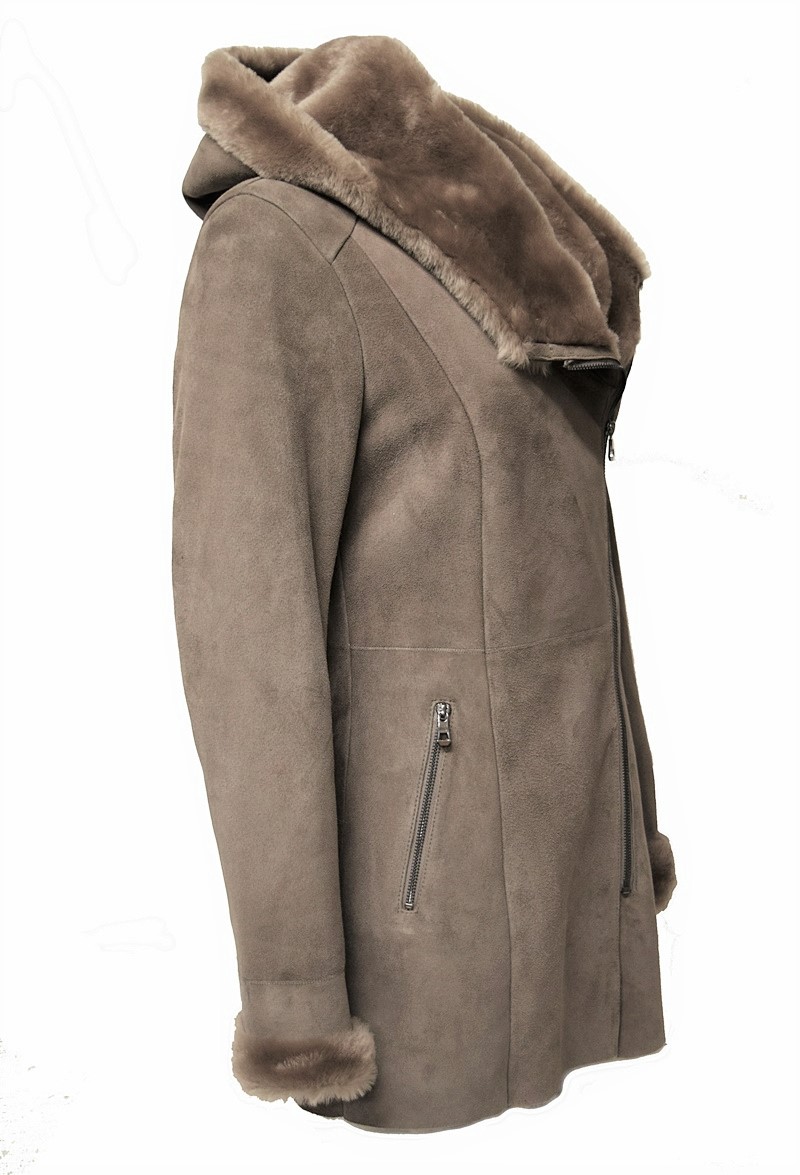 Damen Lammfellmantel MDW-807 in Taupe