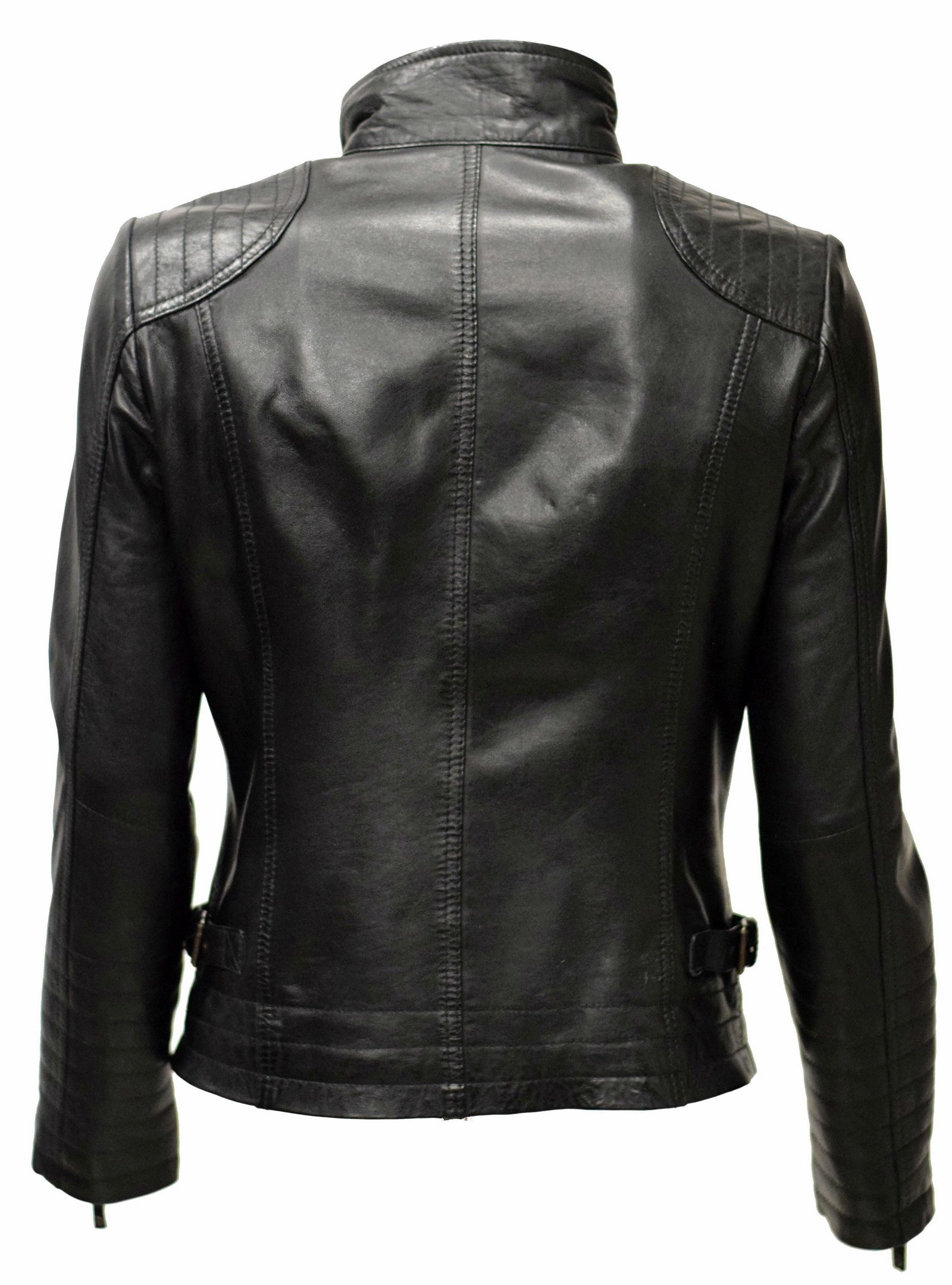 Damen Lederjacke Emmy gesteppt washed Schwarz