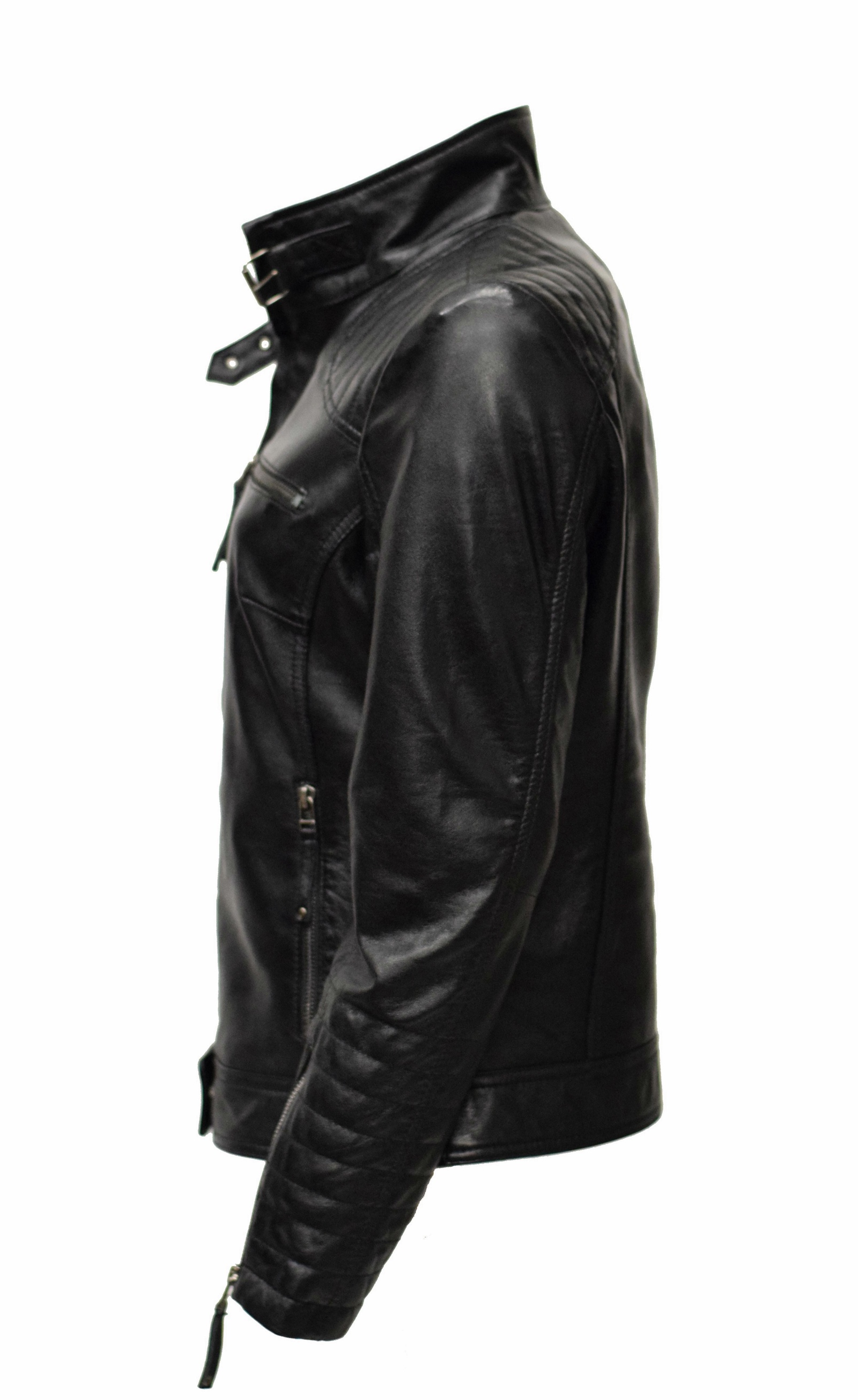 Damen Lederjacke Santa gesteppt washed Schwarz