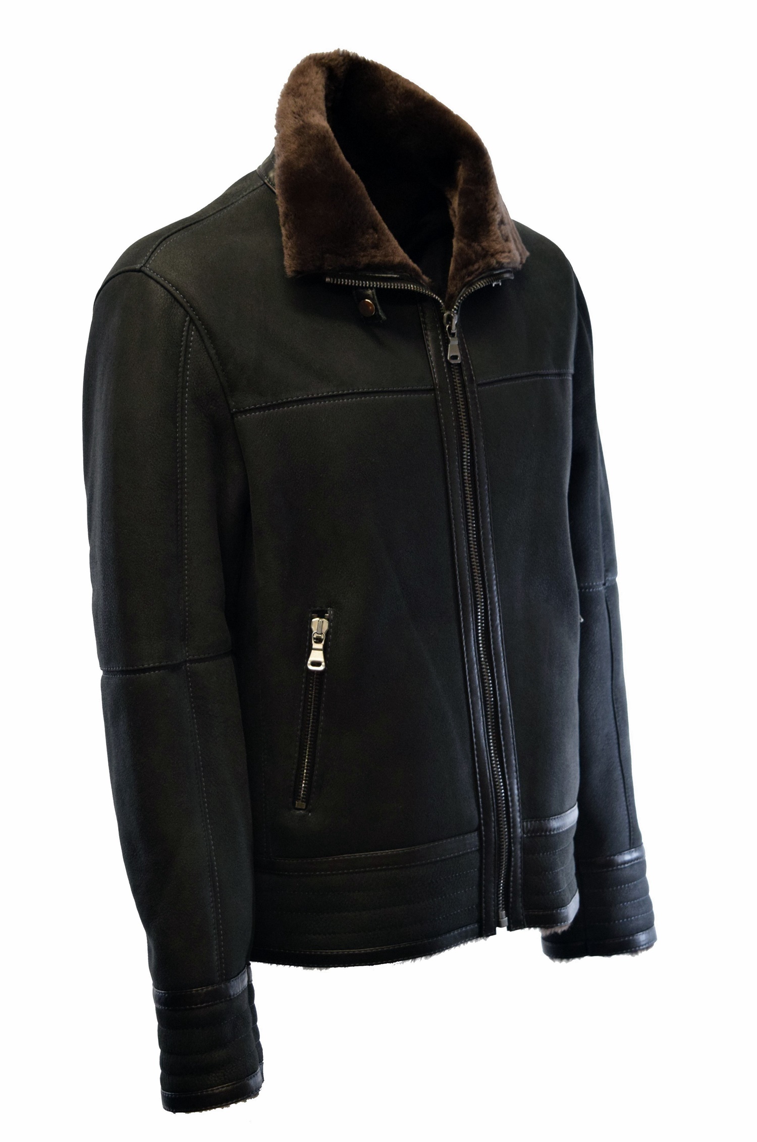 Herren Lammfelljacke Bomber Mark in Anthrazit