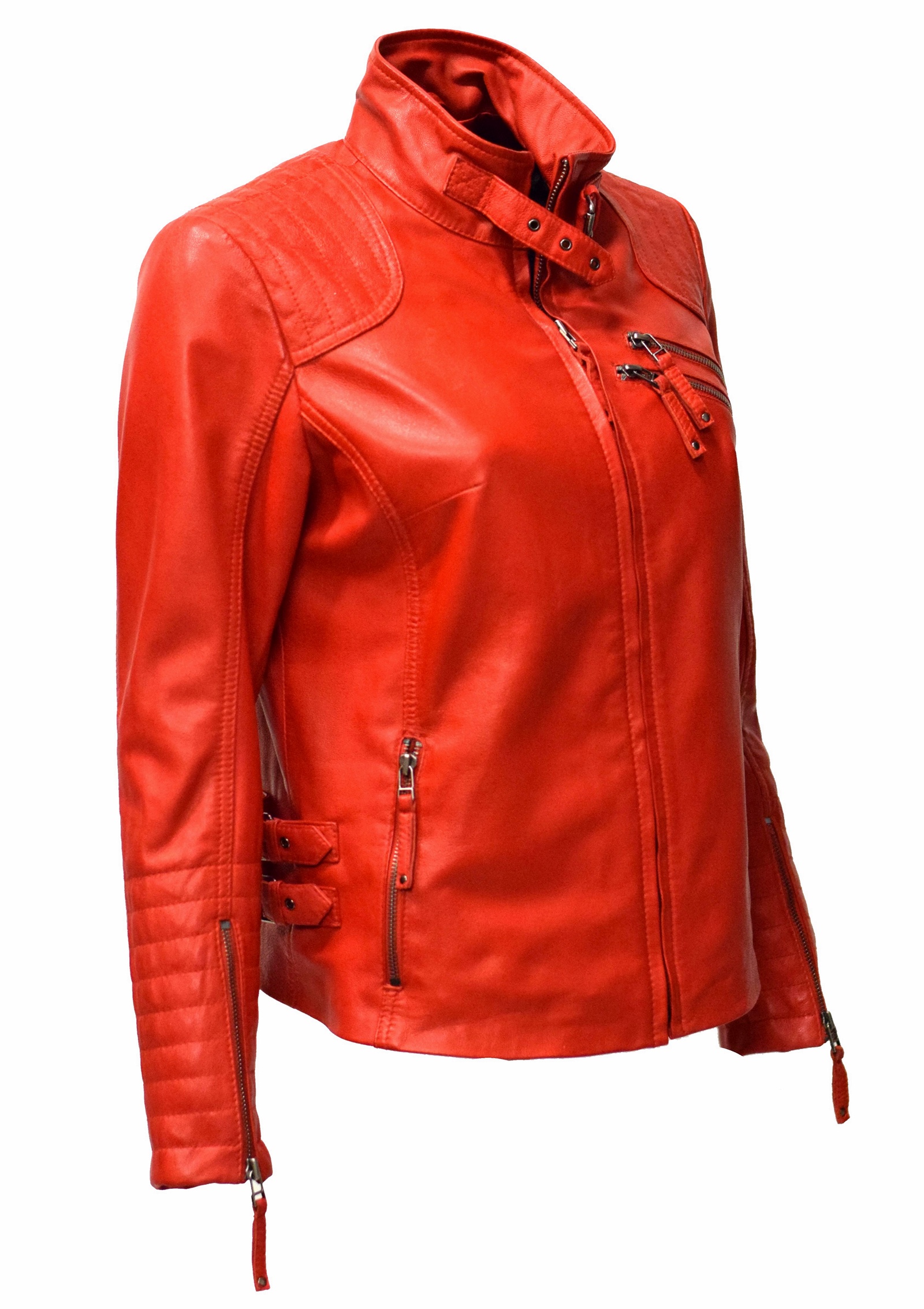 Damen Lederjacke "Amy" gesteppt washed Rot