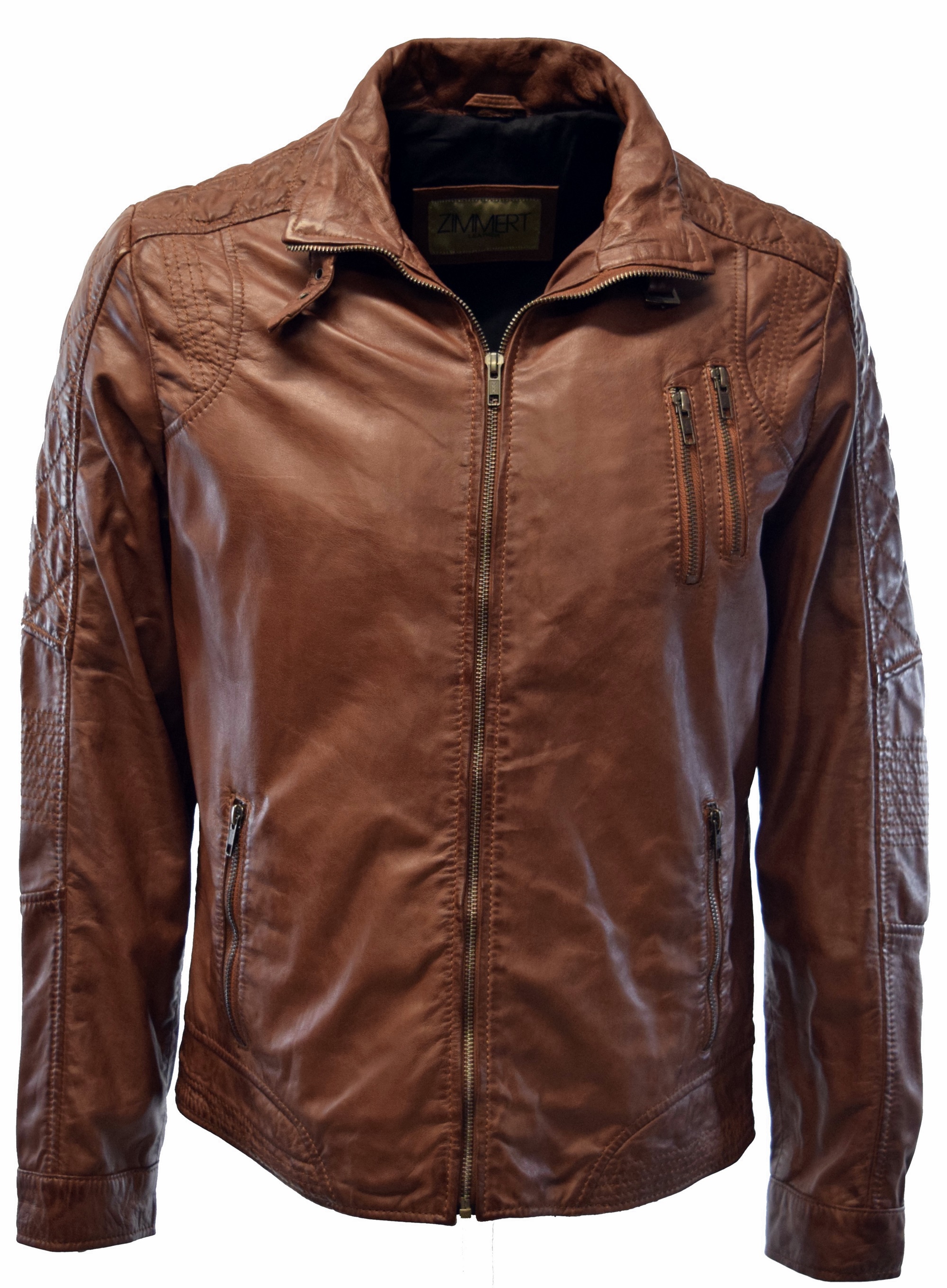 Herren Lederjacke Gilbert gesteppt in washed Whiskeybraun
