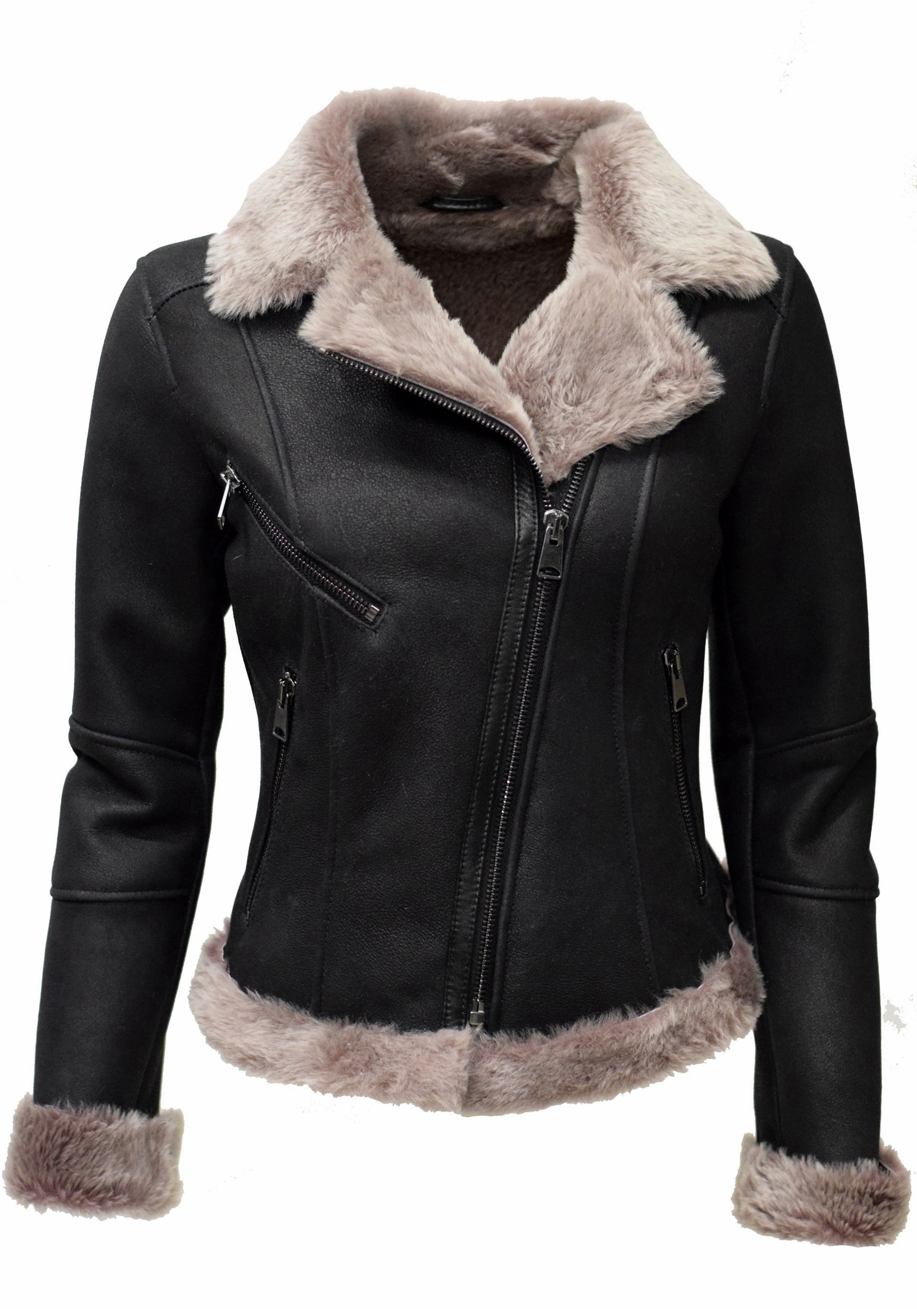 Damen Lammfelljacke Cherry Shearling Schwarz
