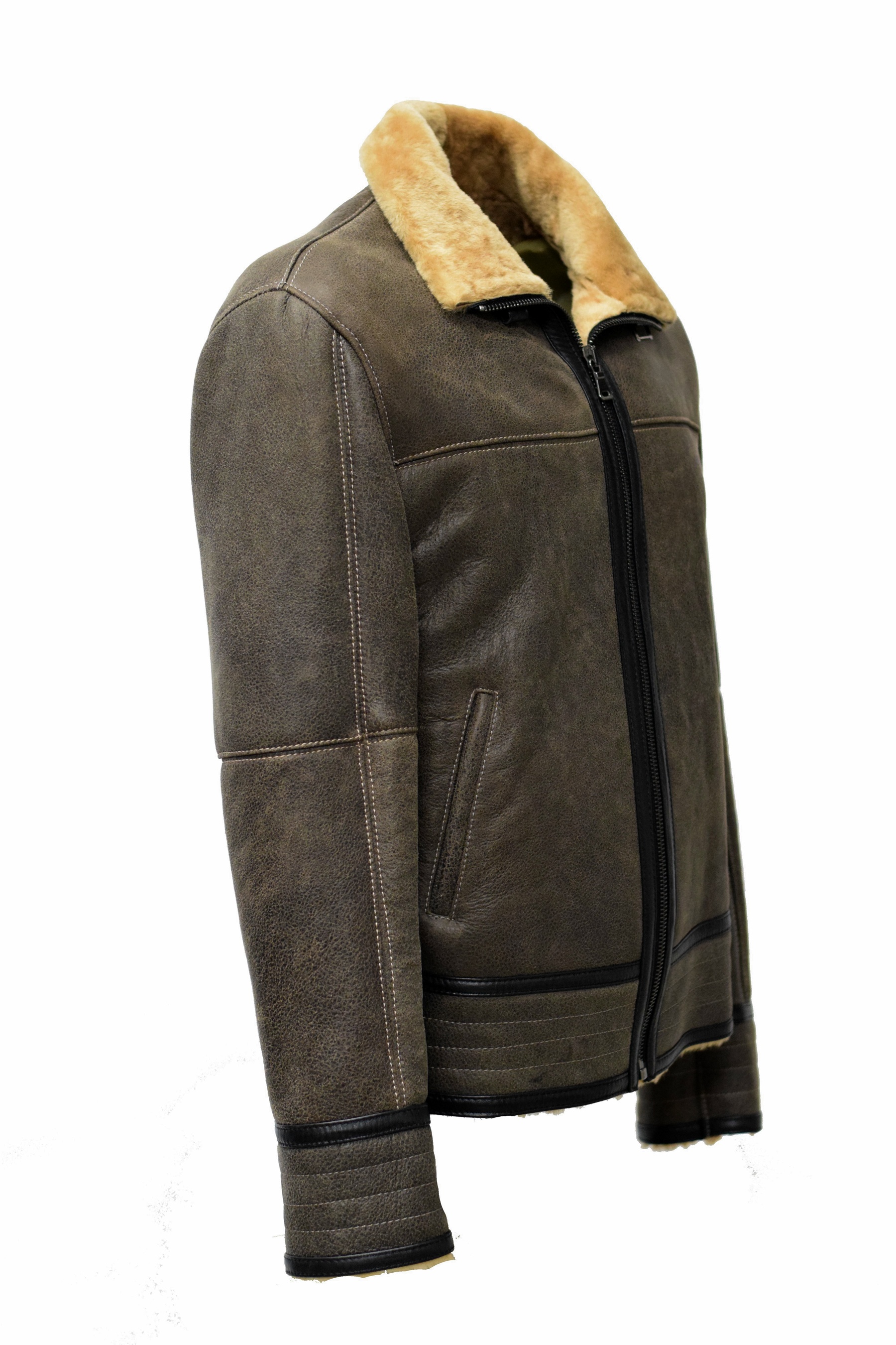 Herren Lammfelljacke Bomber Mark in vintage Graubraun