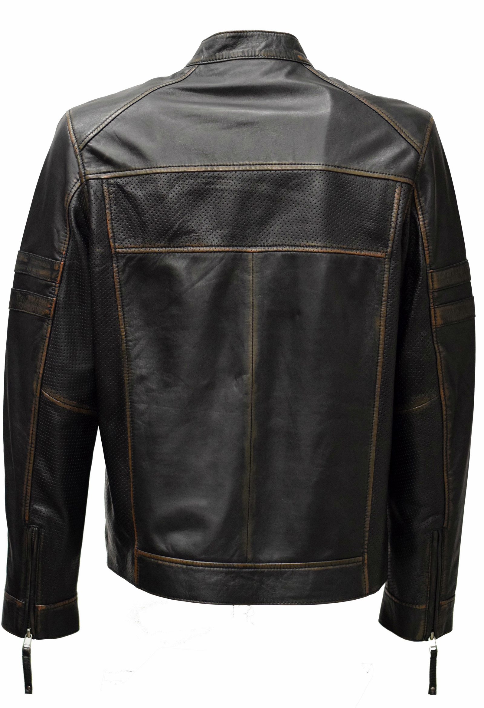Herren Lederjacke Pieth Perforiert in washed Schwarzbraun