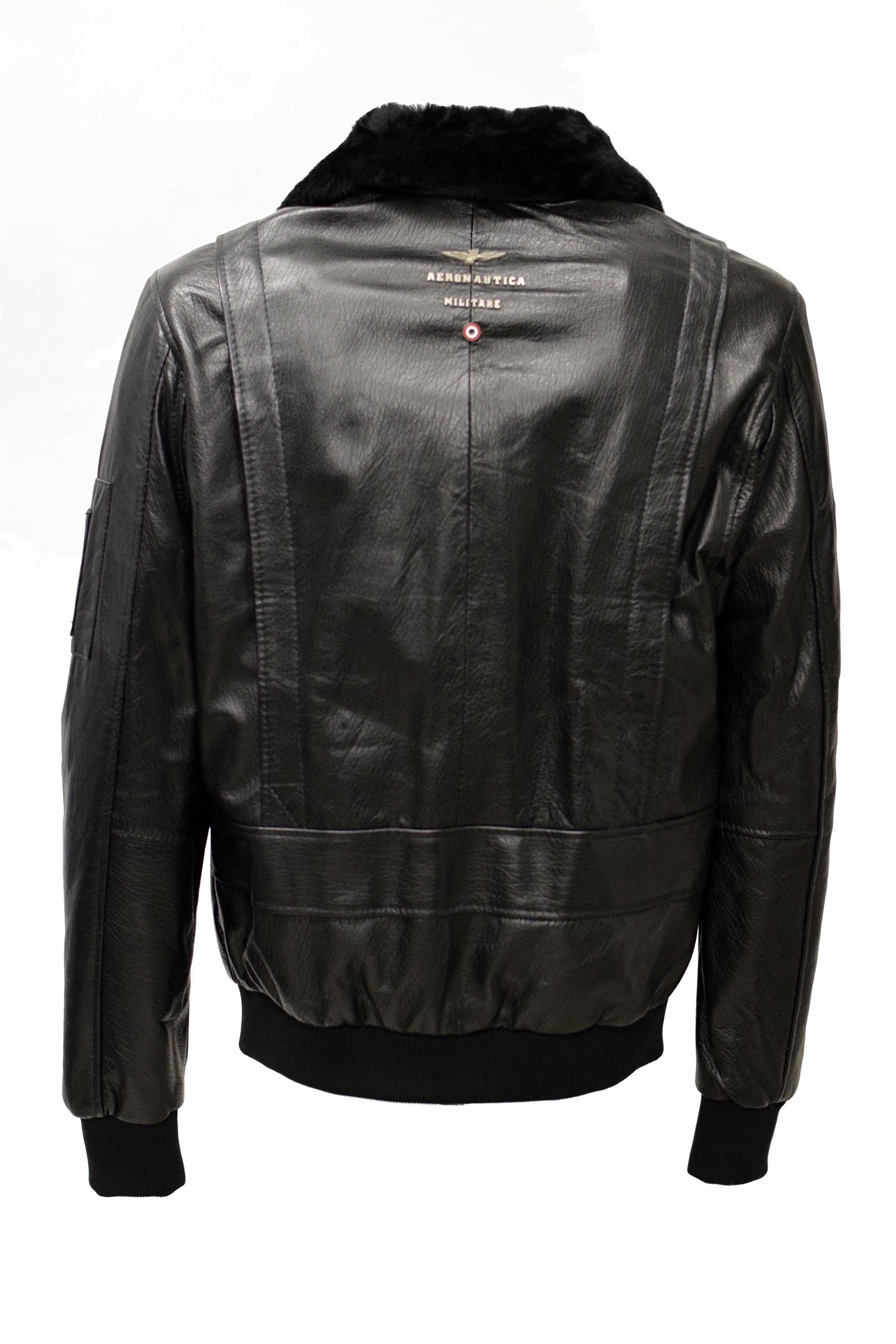 Herren Lederjacke Aero mit abnehmbaren Lammfellkragen in Schwarz