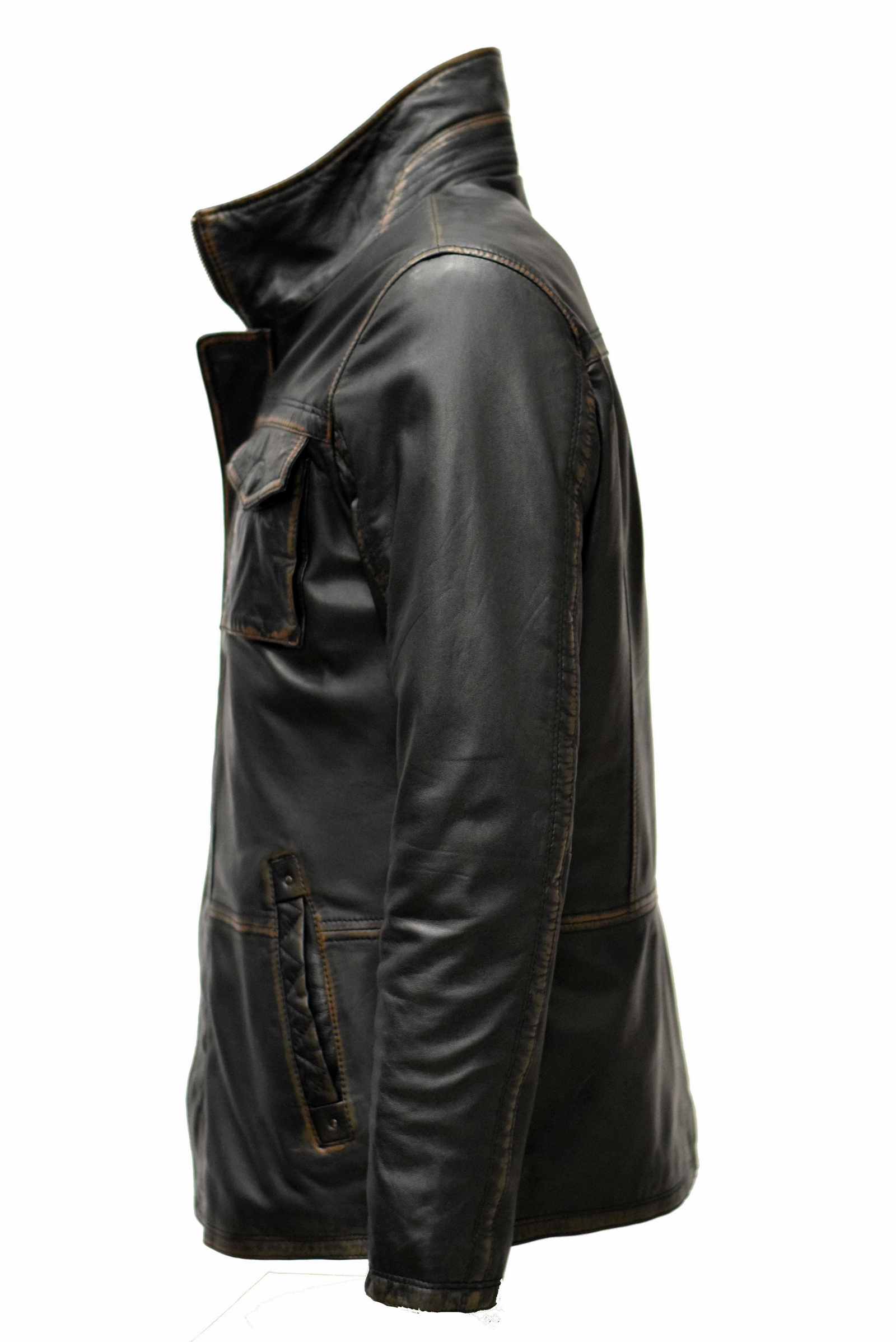Herren Lederjacke Richar Westeneinsatz Schwarz Braun
