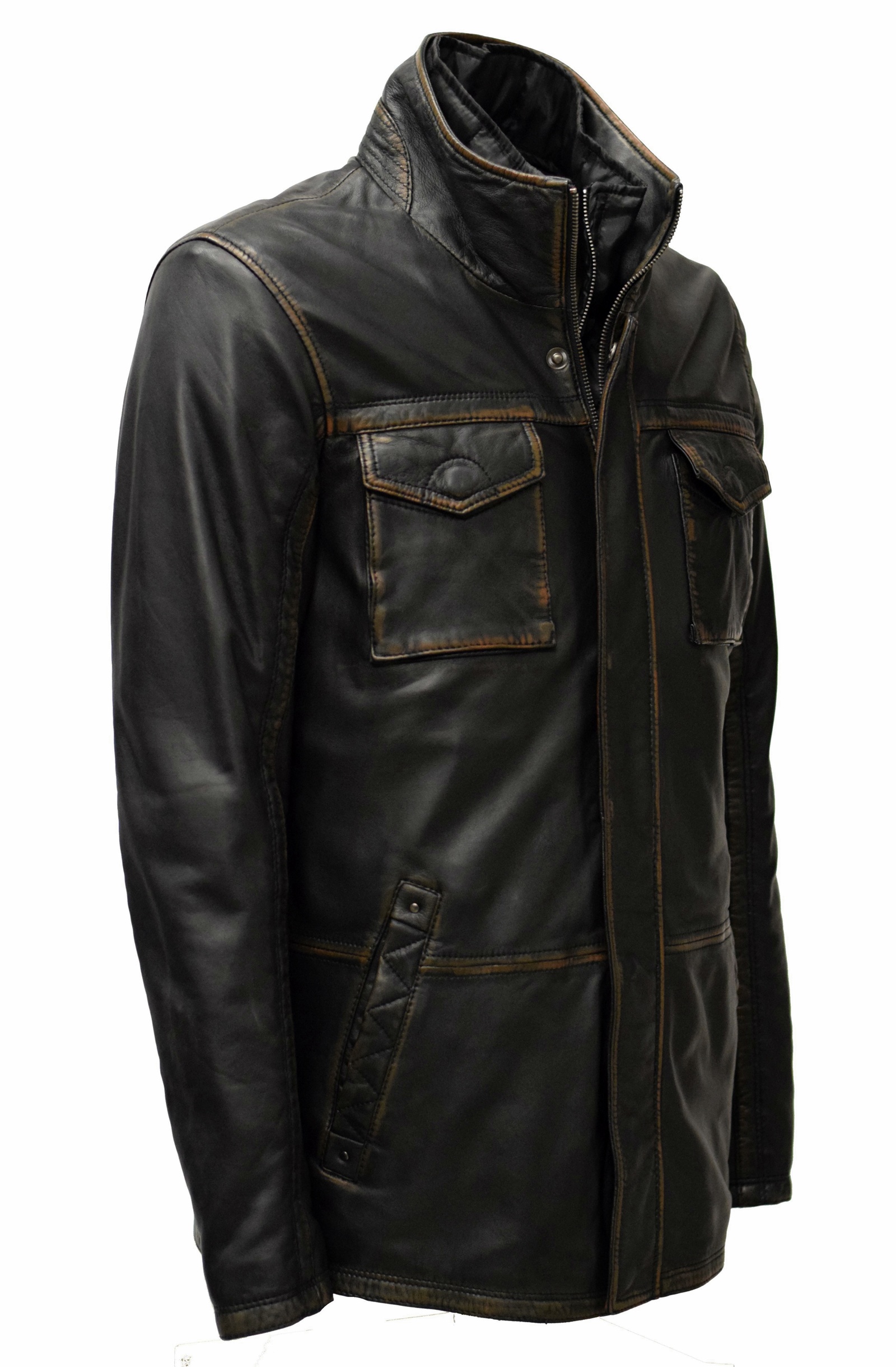 Herren Lederjacke Richar Westeneinsatz Schwarz Braun