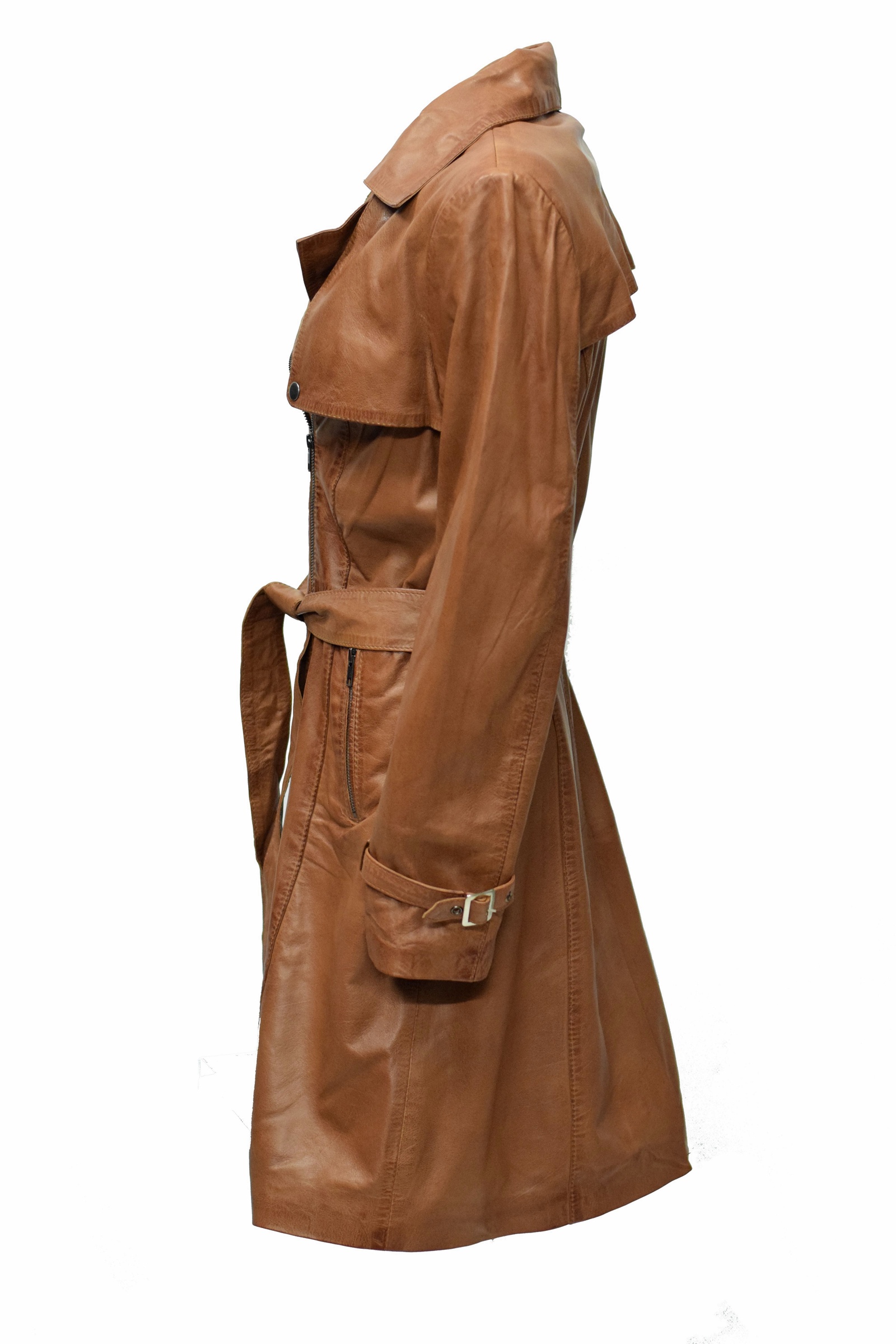 Damen Ledermantel Viktoria in washed Cognac Braun