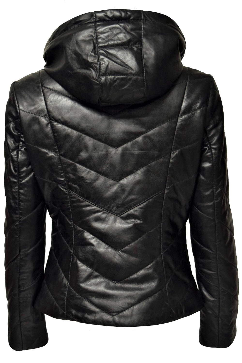 Damen Stepp-Lederjacke Mariella mit Kapuzenkragen in Schwarz