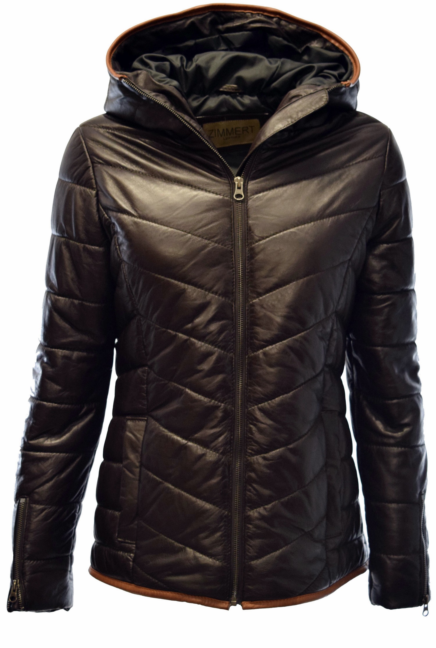 Damen Stepp-Lederjacke Luccy mit Kapuzenkragen in washed Moccabraun