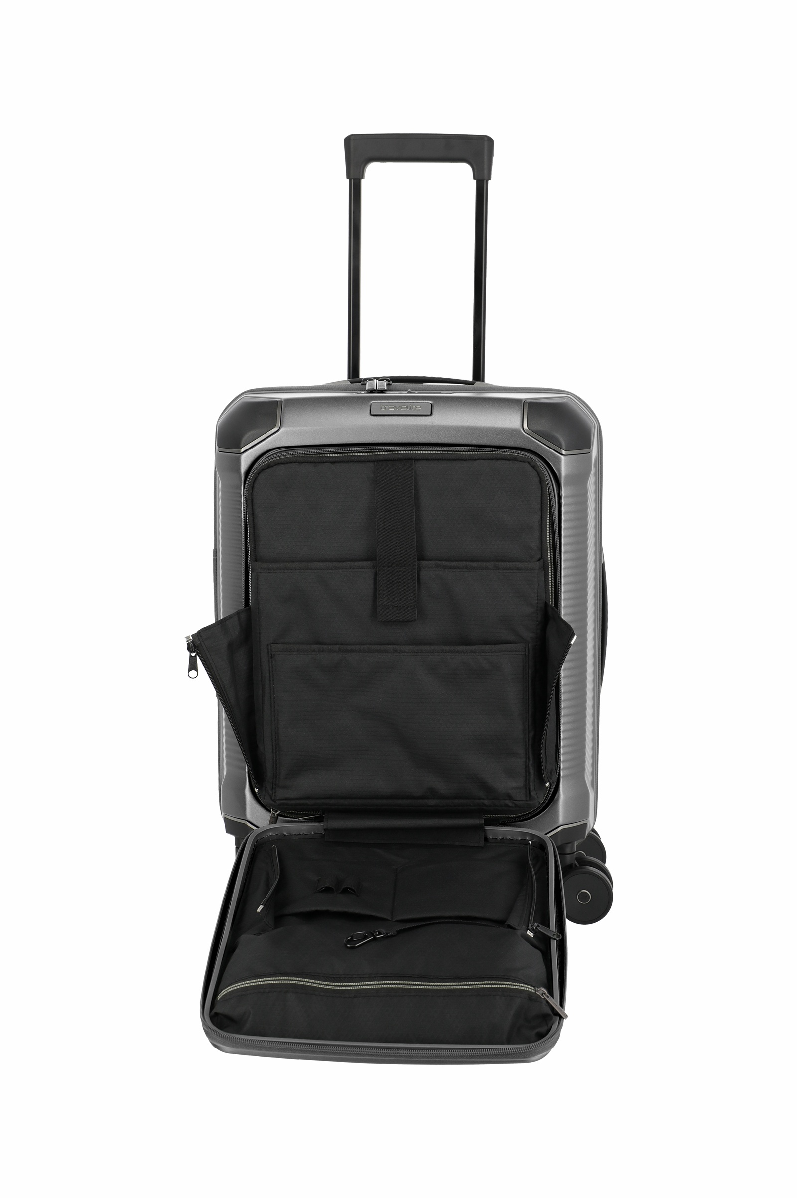 Travelite Koffer Millenium Vortasche 4 Rollen Trolley 55 cm S+ Silver