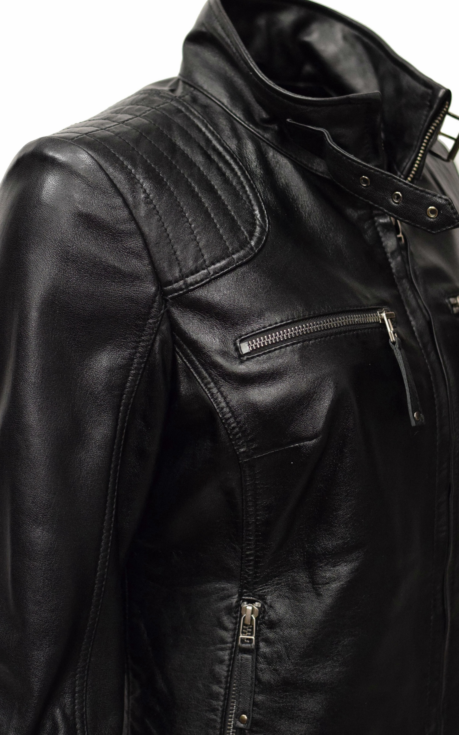 Damen Lederjacke Santa gesteppt washed Schwarz