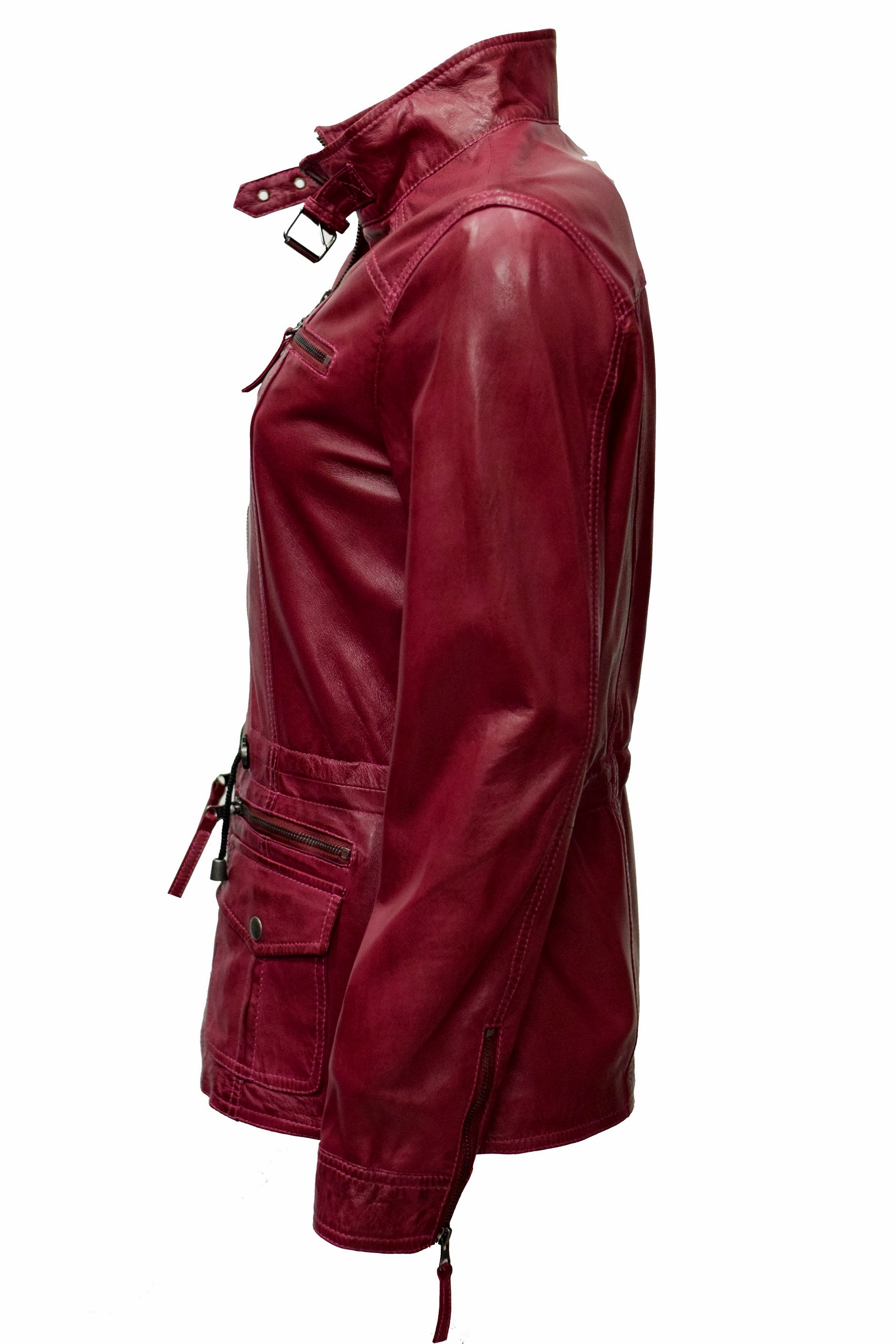 Damen Lederjacke Lana in washed Amaranth Rot