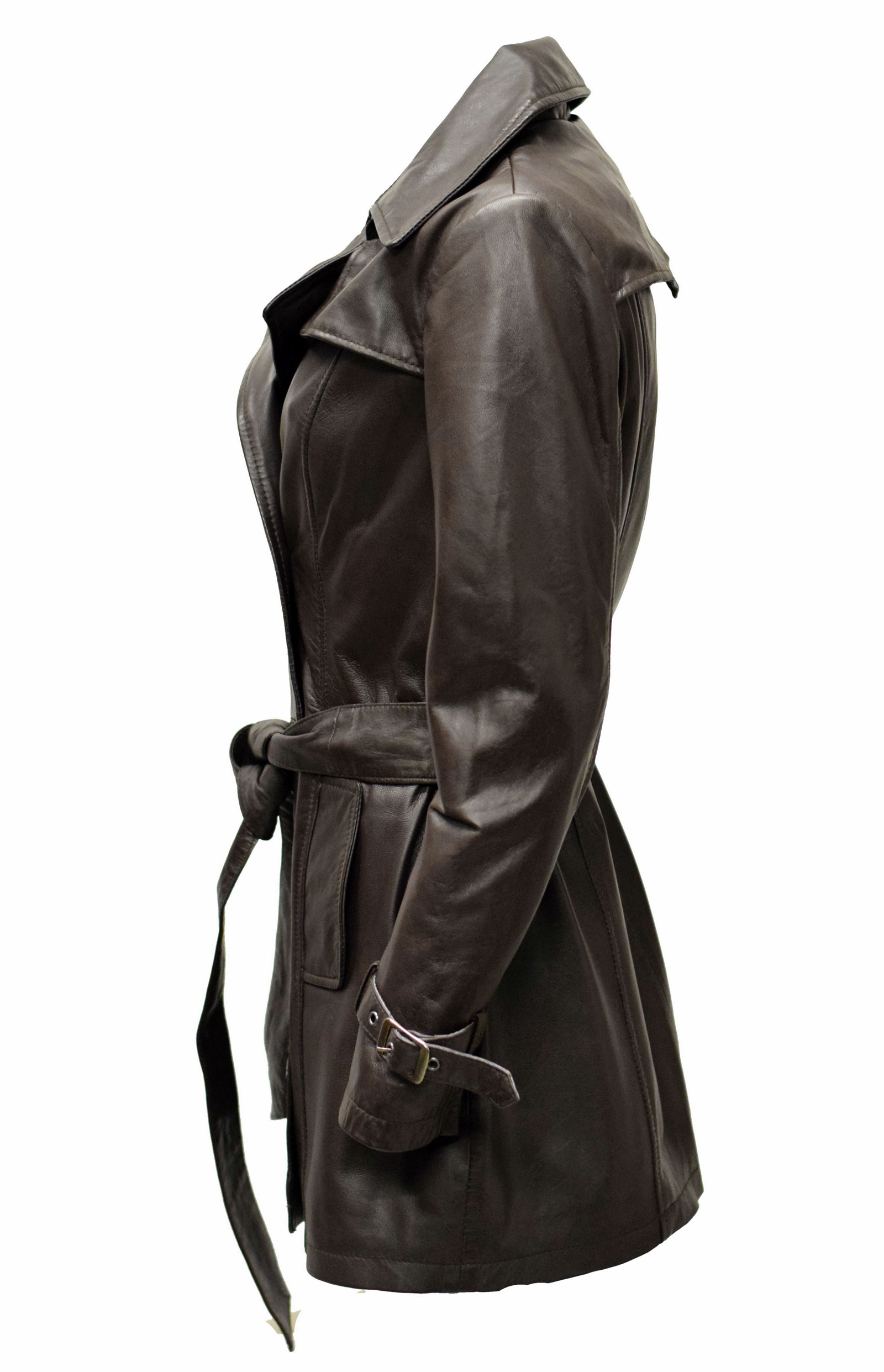 Damen Kurz-Trenchcoat Ledermantel Anna in washed Mocca