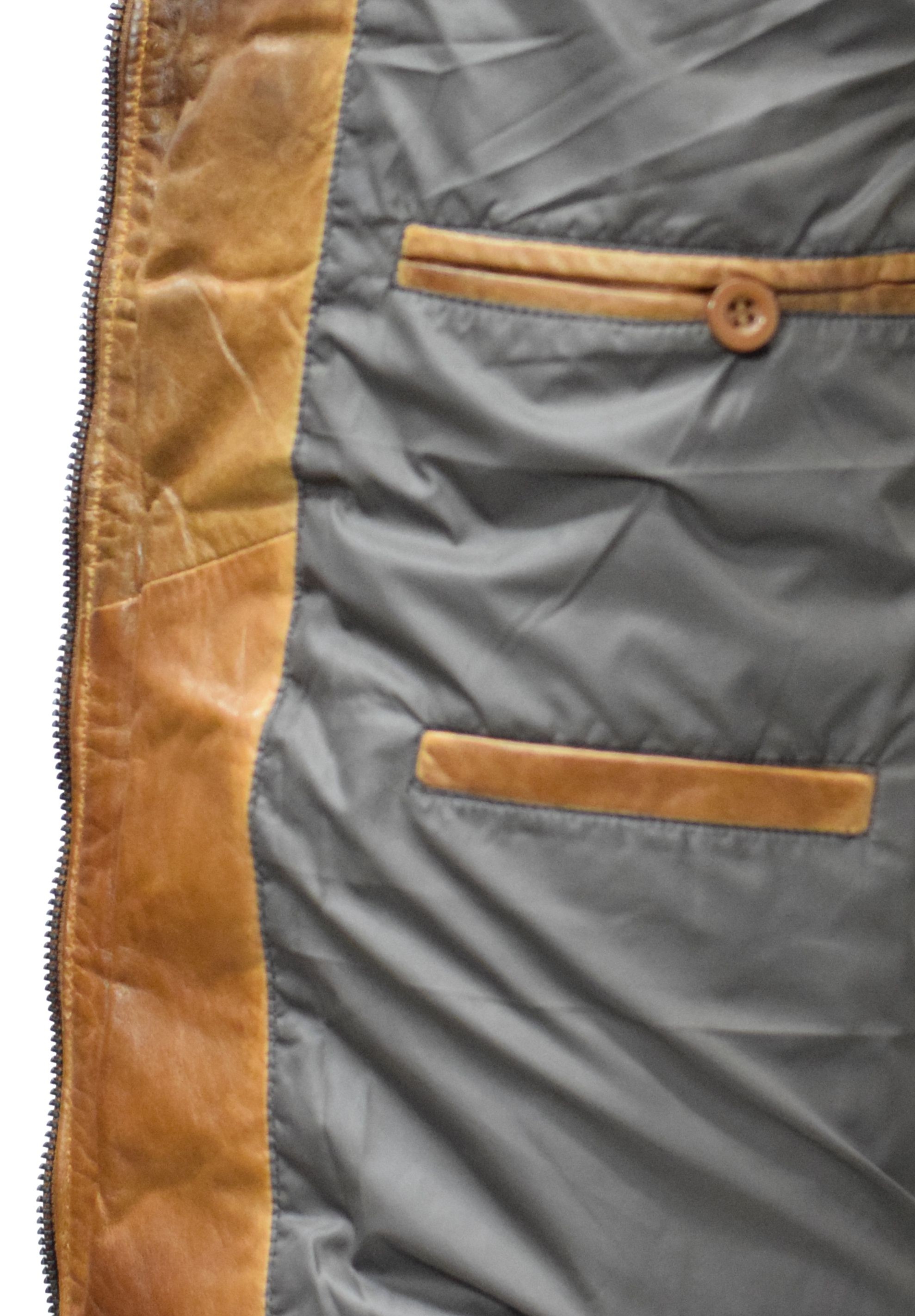 Herren Stepp- Lederjacke Freddy in washed Cognac