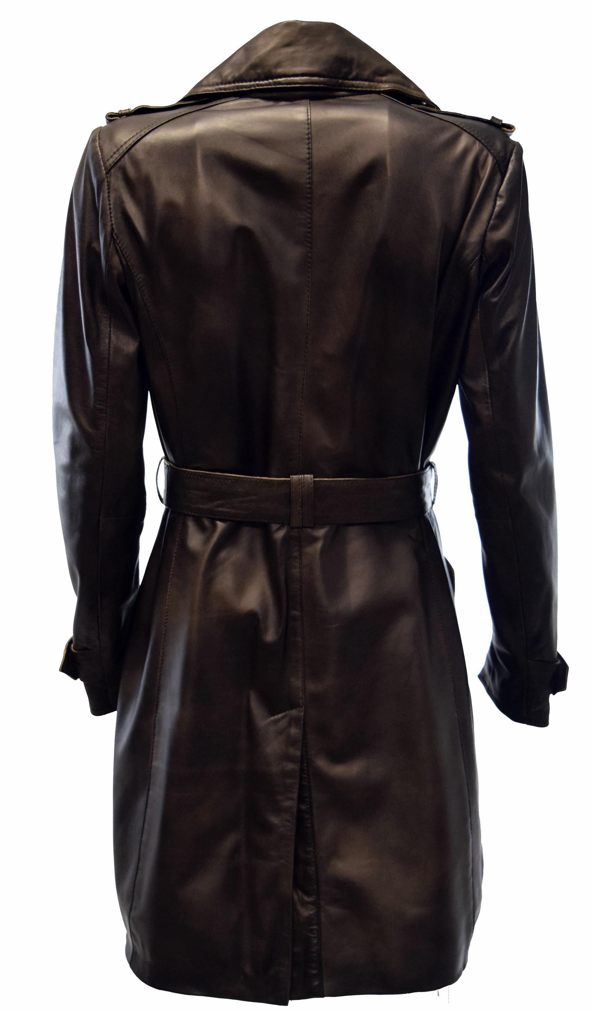 Damen Trenchcoat Ledermantel Tilly in washed Moccabraun