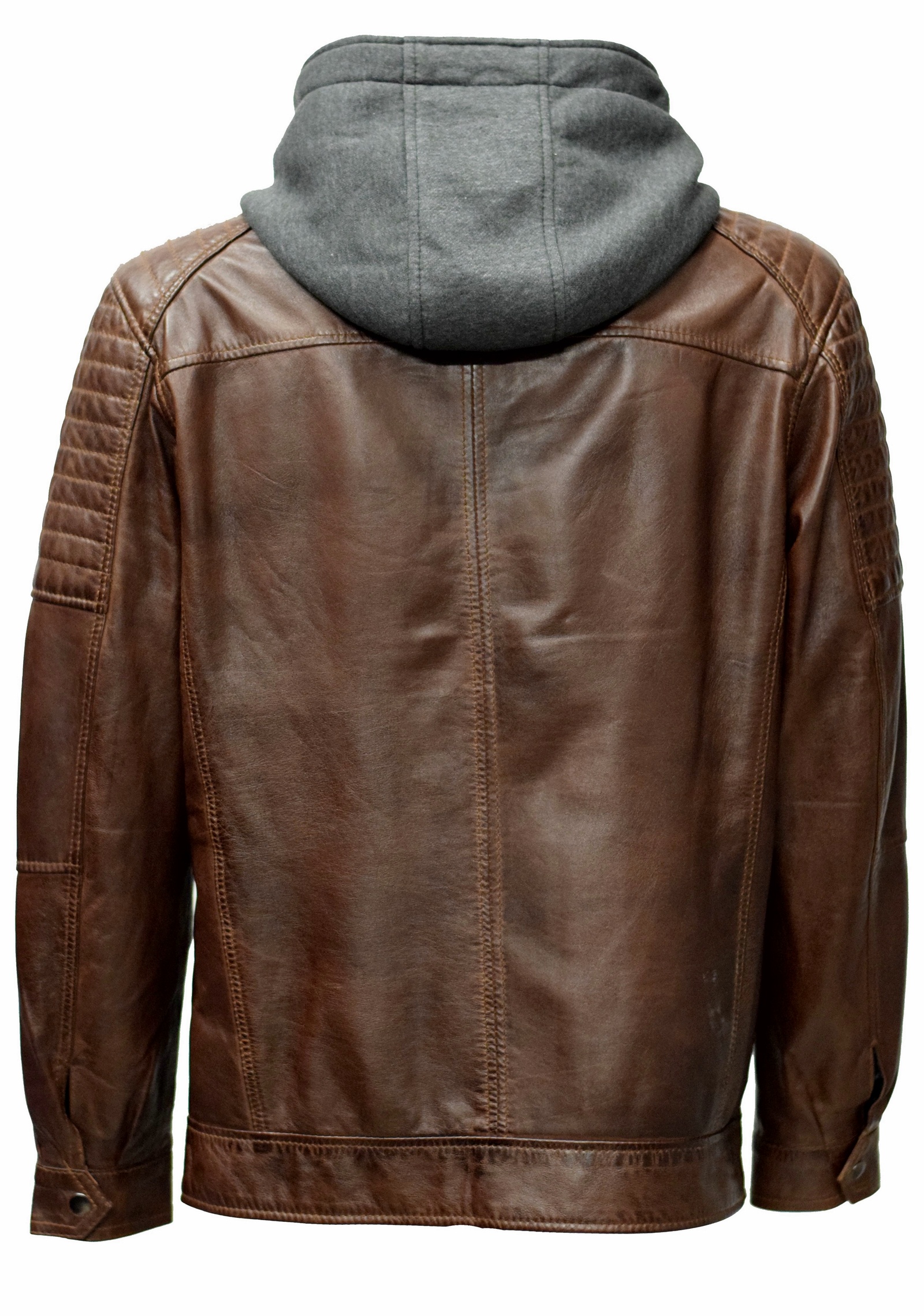 Herren Lederjacke Gernd mit Kapuze washed Kastanie Braun