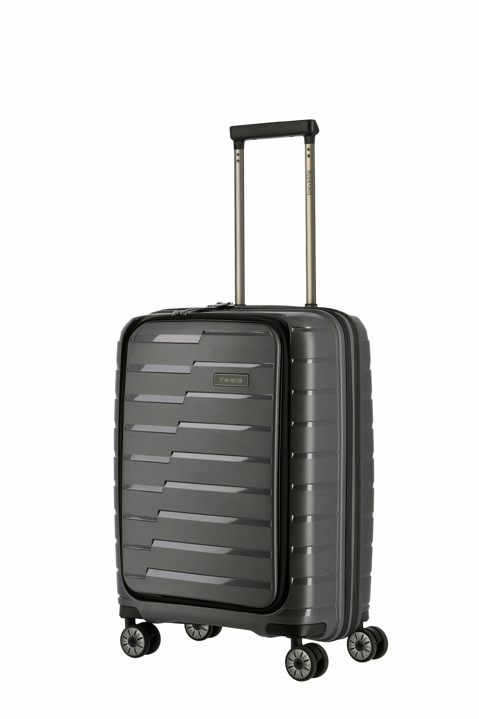 Travelite Koffer Air Base Vortasche 4 Rollen Trolley 55 cm S+ Anthrazit