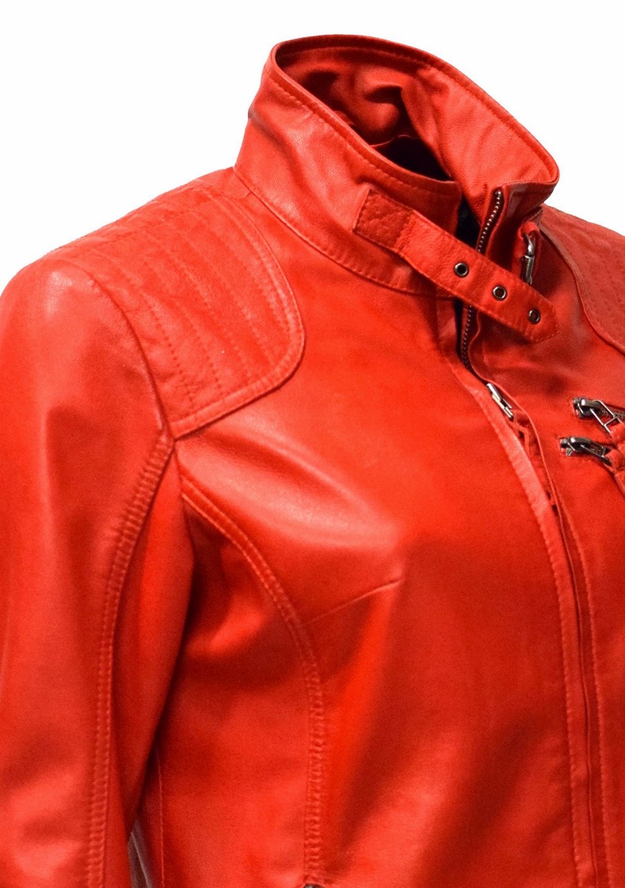 Damen Lederjacke "Amy" gesteppt washed Rot