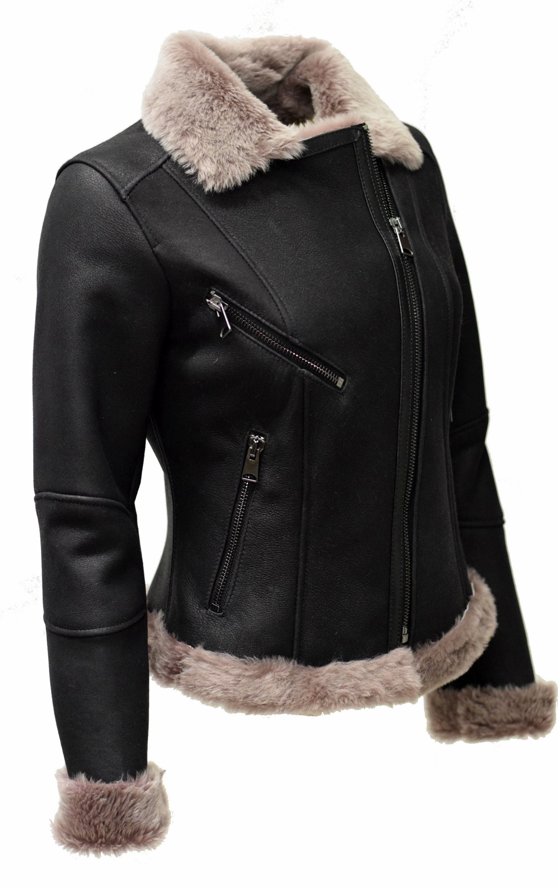 Damen Lammfelljacke Cherry Shearling Schwarz