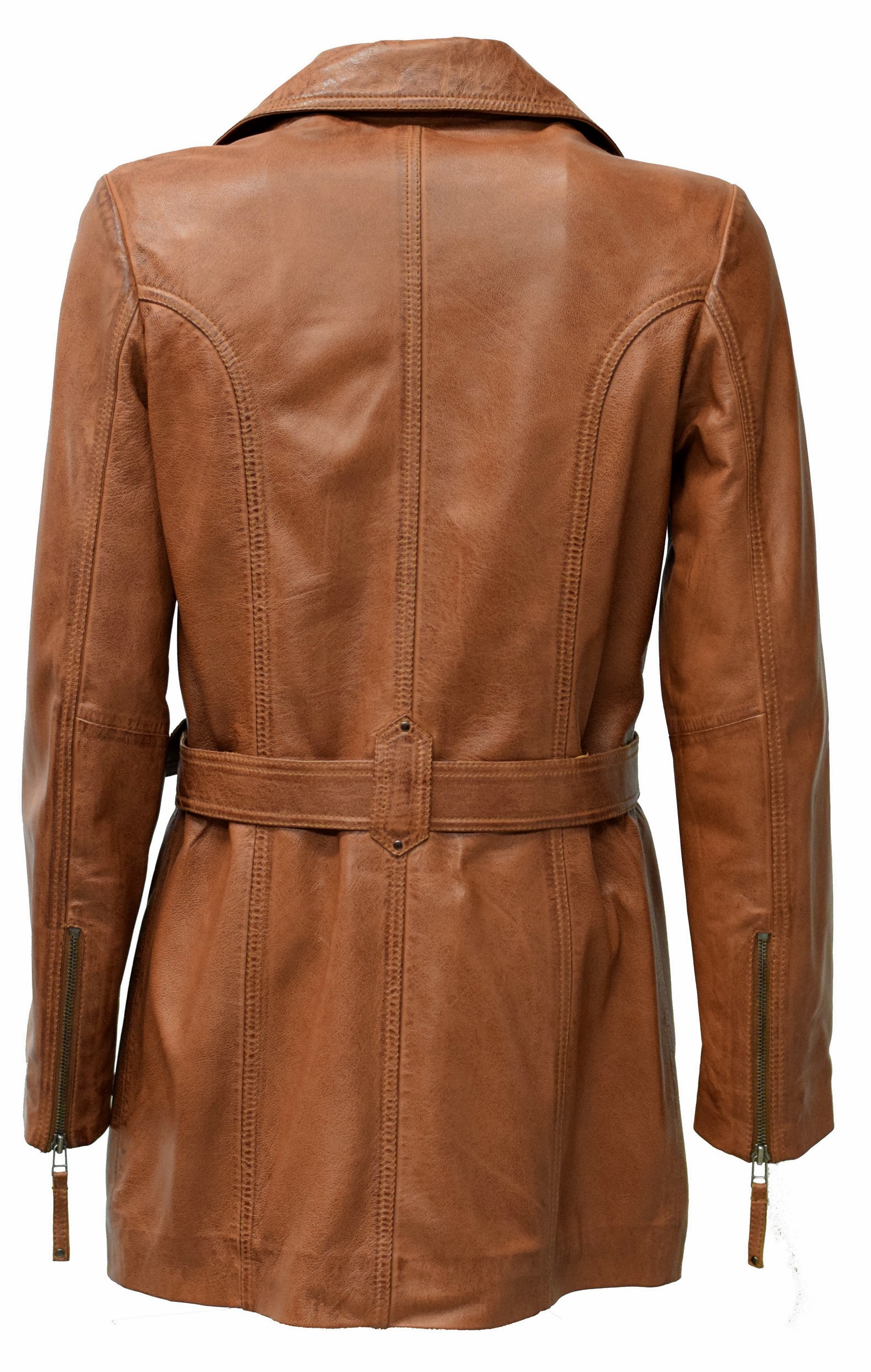 Damen Ledermantel Kaja in washed Cognac