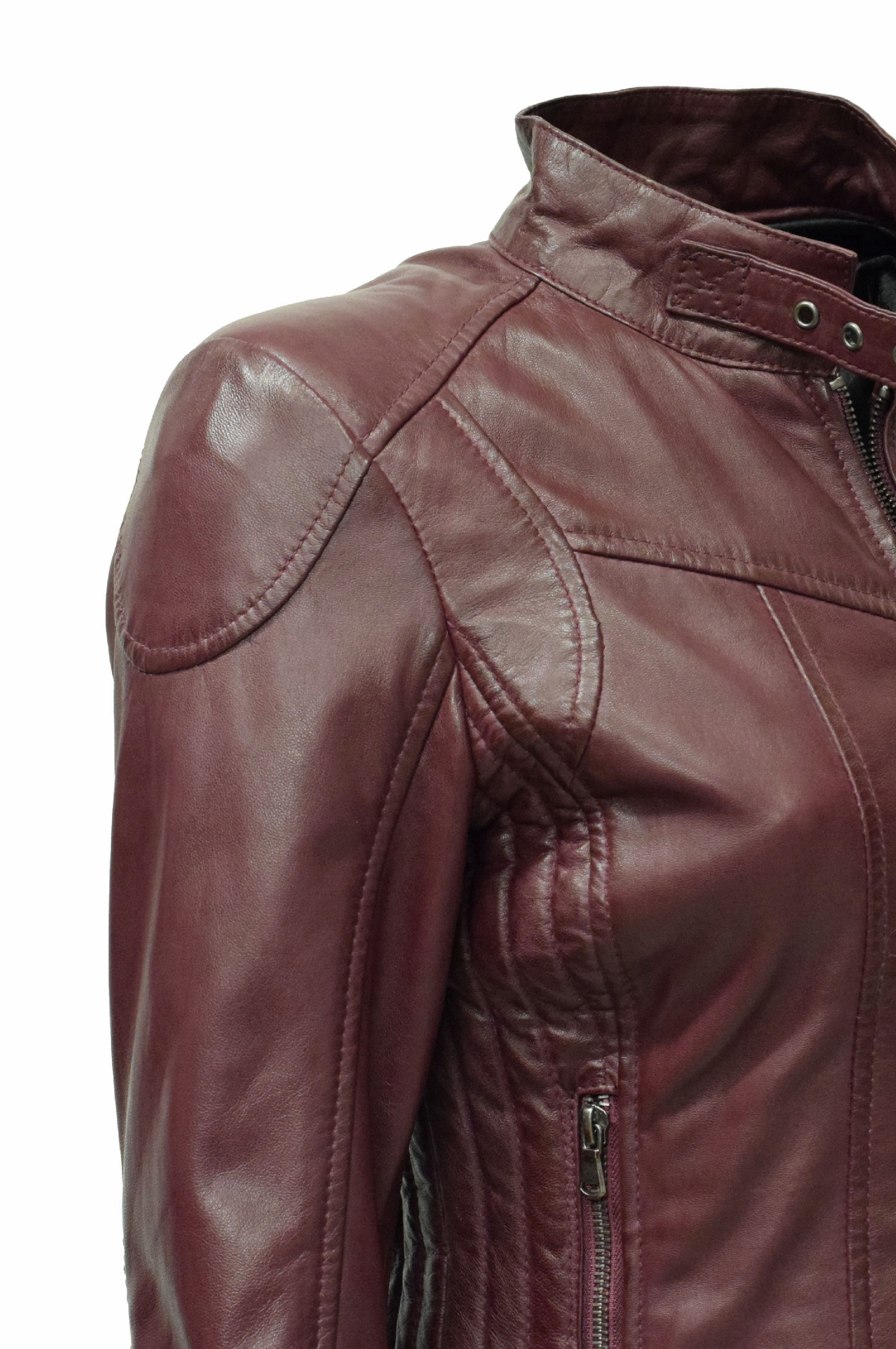 Damen Lederjacke Kimy gesteppt washed Burgund