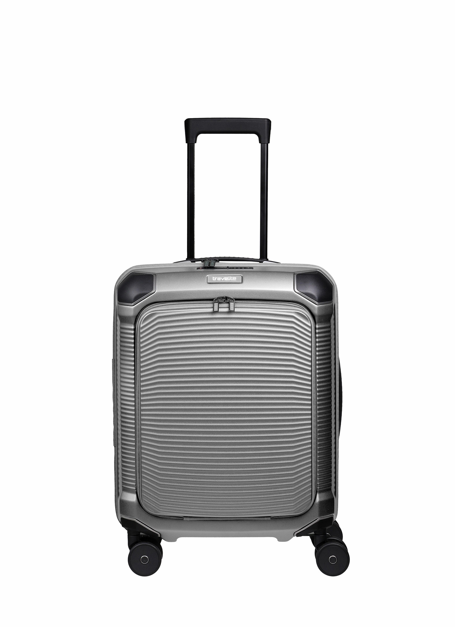 Travelite Koffer Millenium Vortasche 4 Rollen Trolley 55 cm S+ Silver