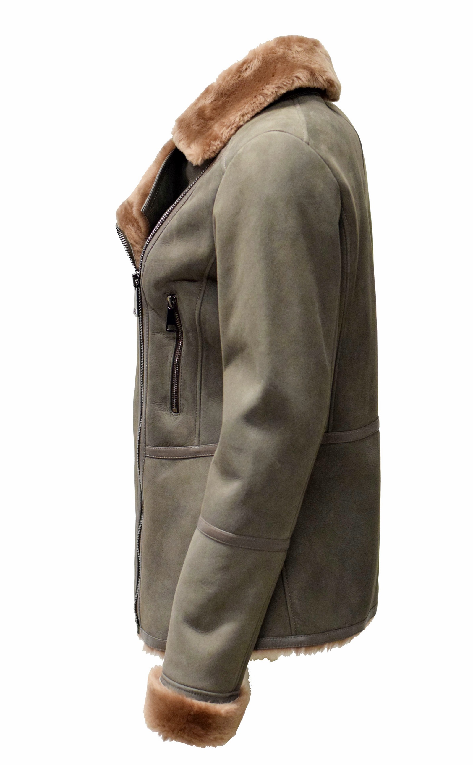 Damen Lammfelljacke Raubiene mit Reverskragen in Grau