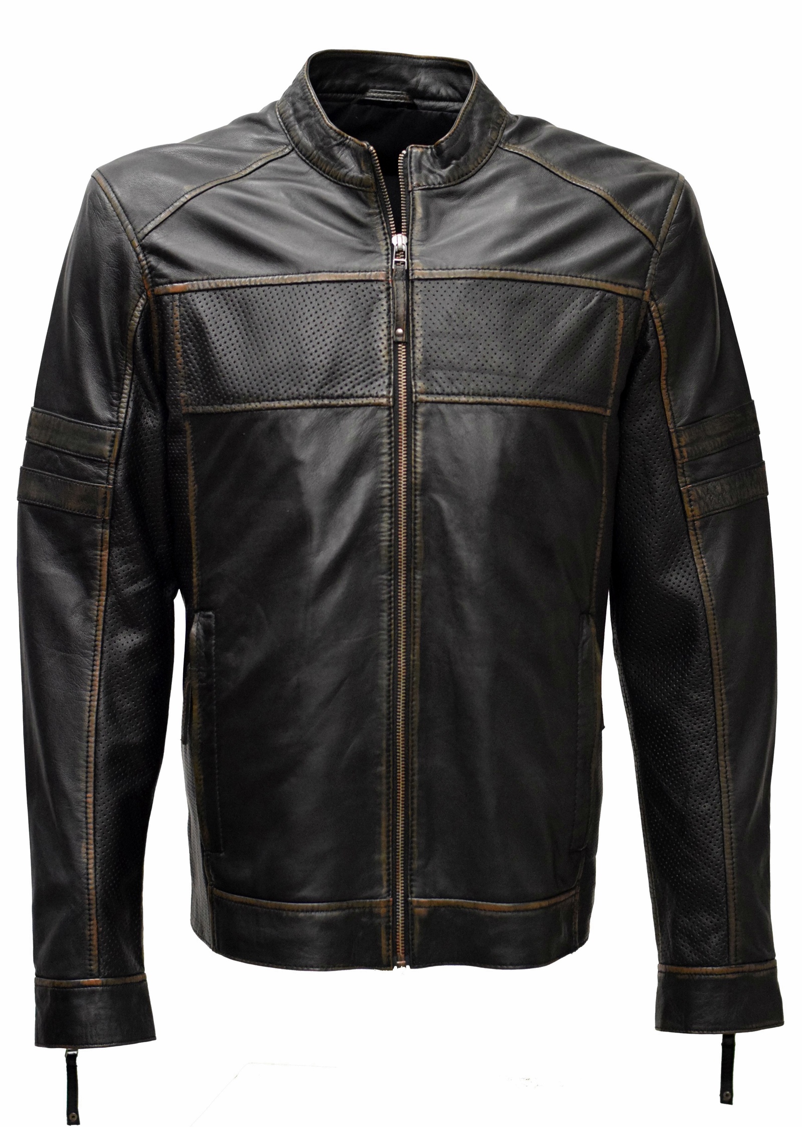 Herren Lederjacke Pieth Perforiert in washed Schwarzbraun