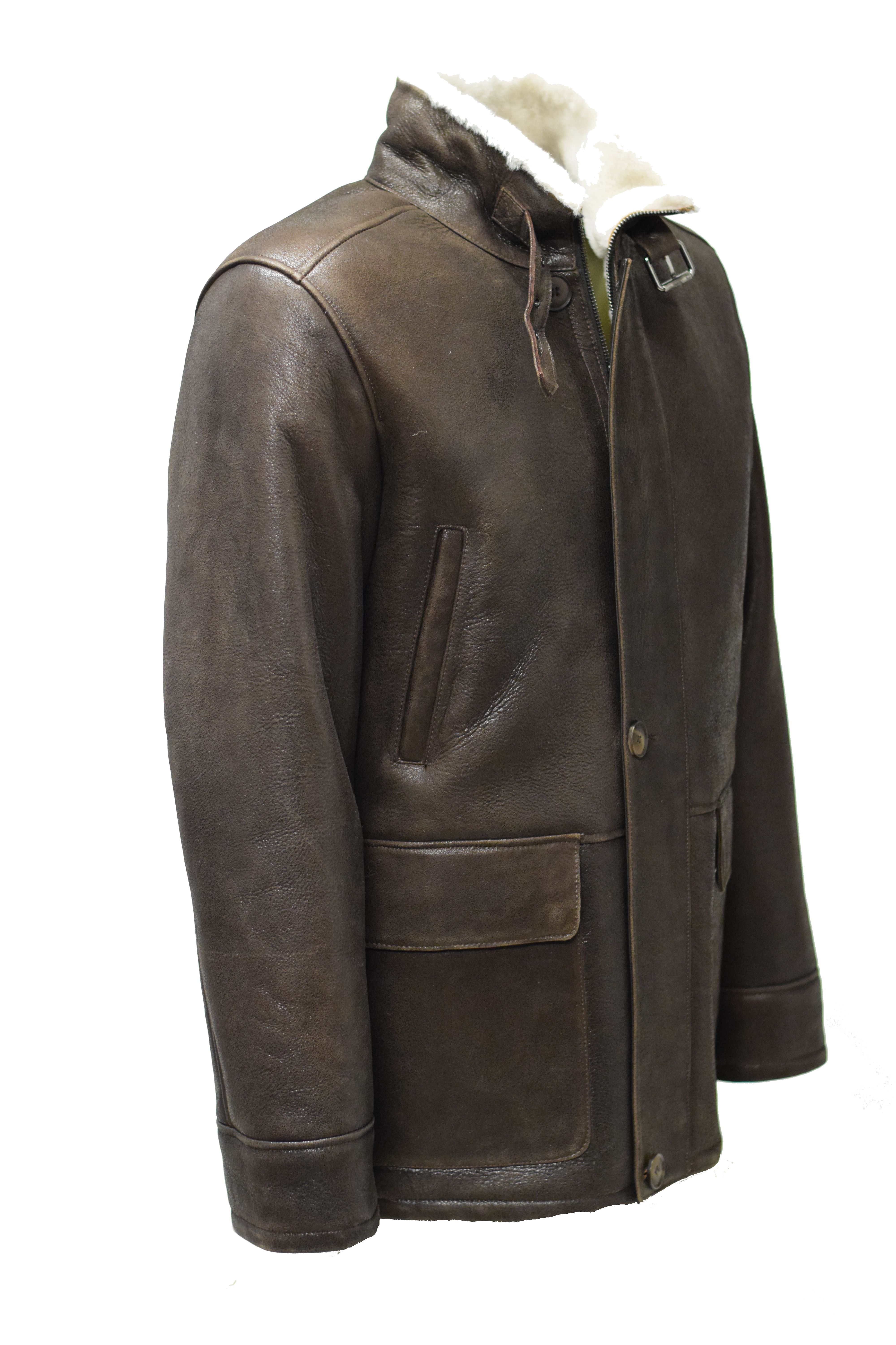 Herren Long Lammfelljacke Gobin in Marrone Braun