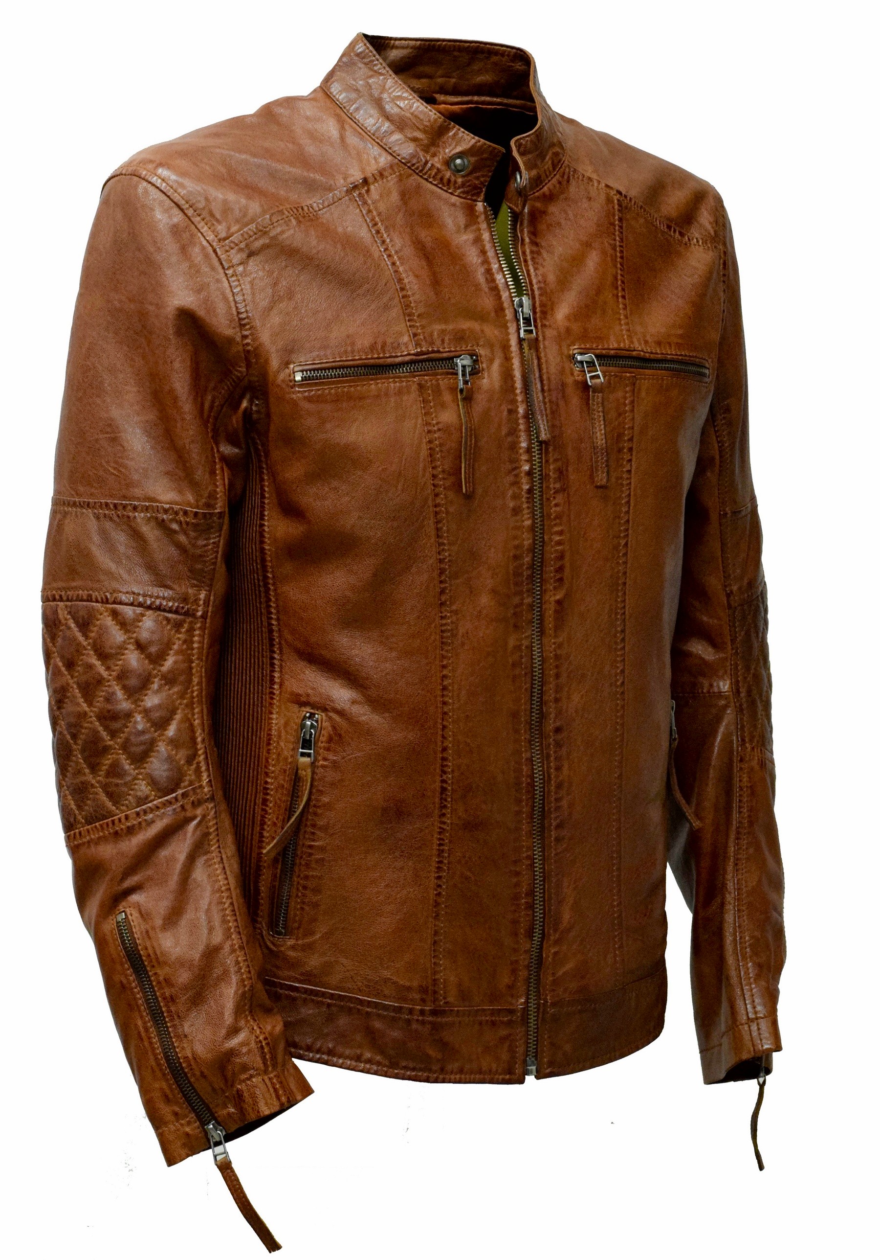 Herren Lederjacke Marco gesteppt in washed Whiskey