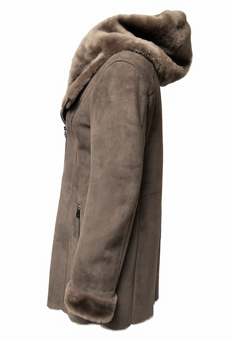 Damen Lammfellmantel MDW-807 in Taupe