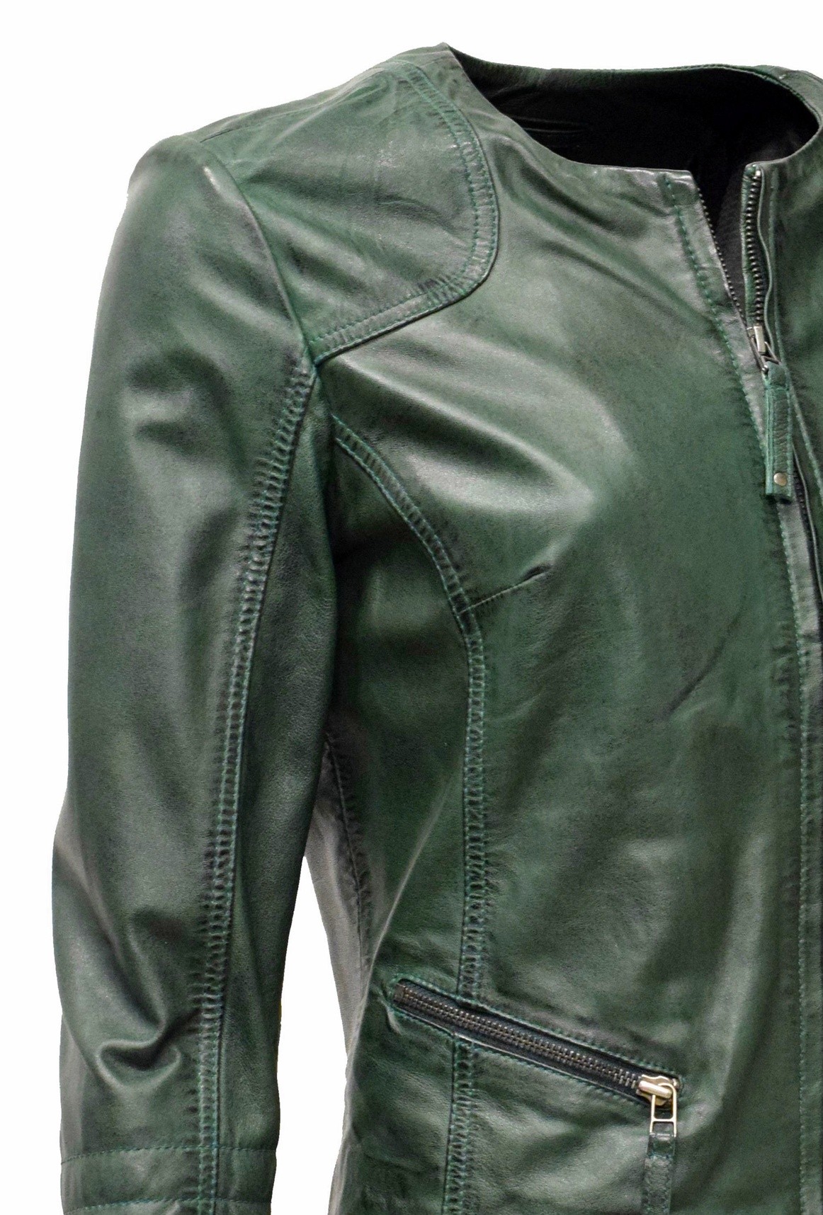 Damen Lederjacke "BINI" in washed Smaragd