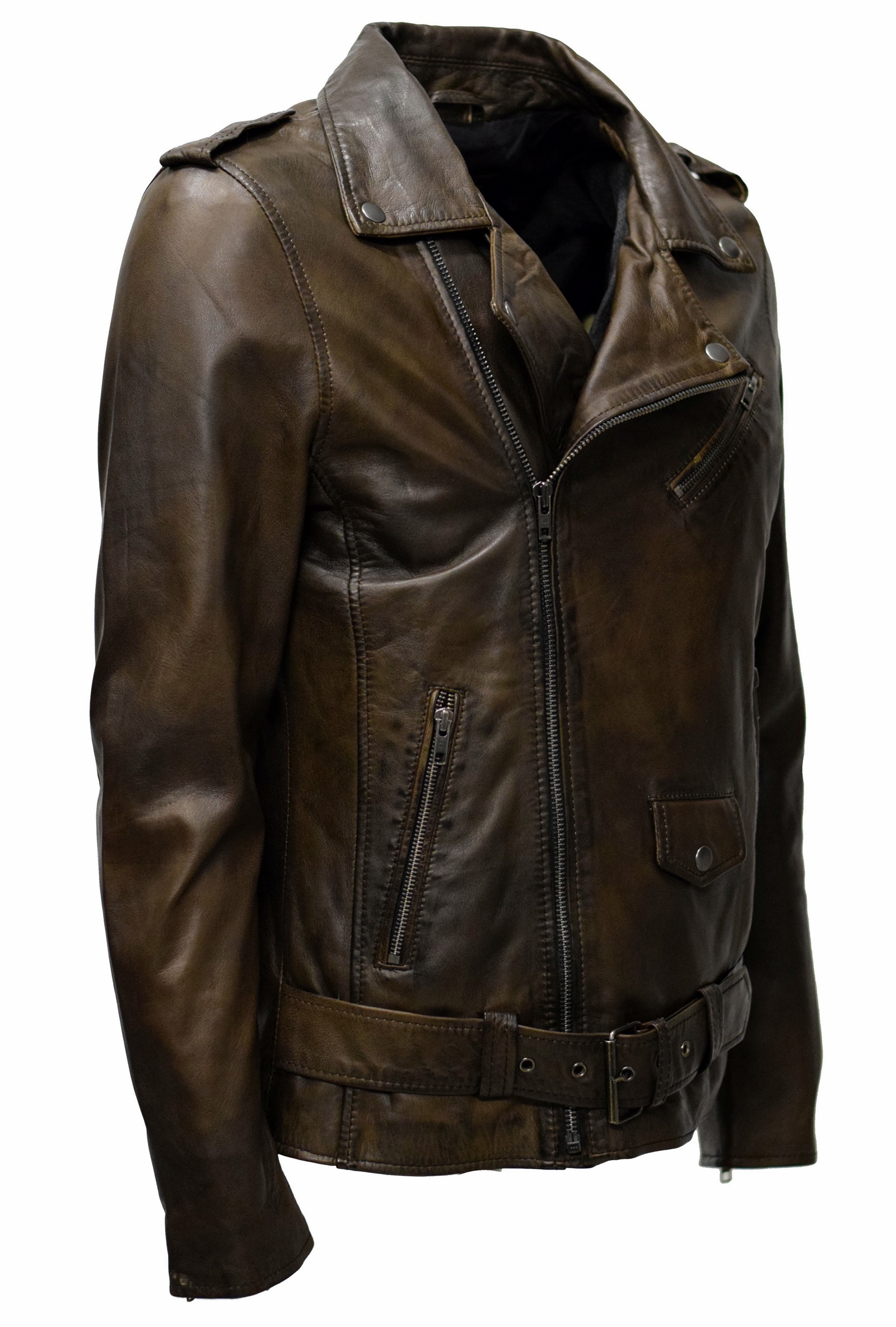 Herren Biker Lederjacke Marcel in vintage Moccabraun