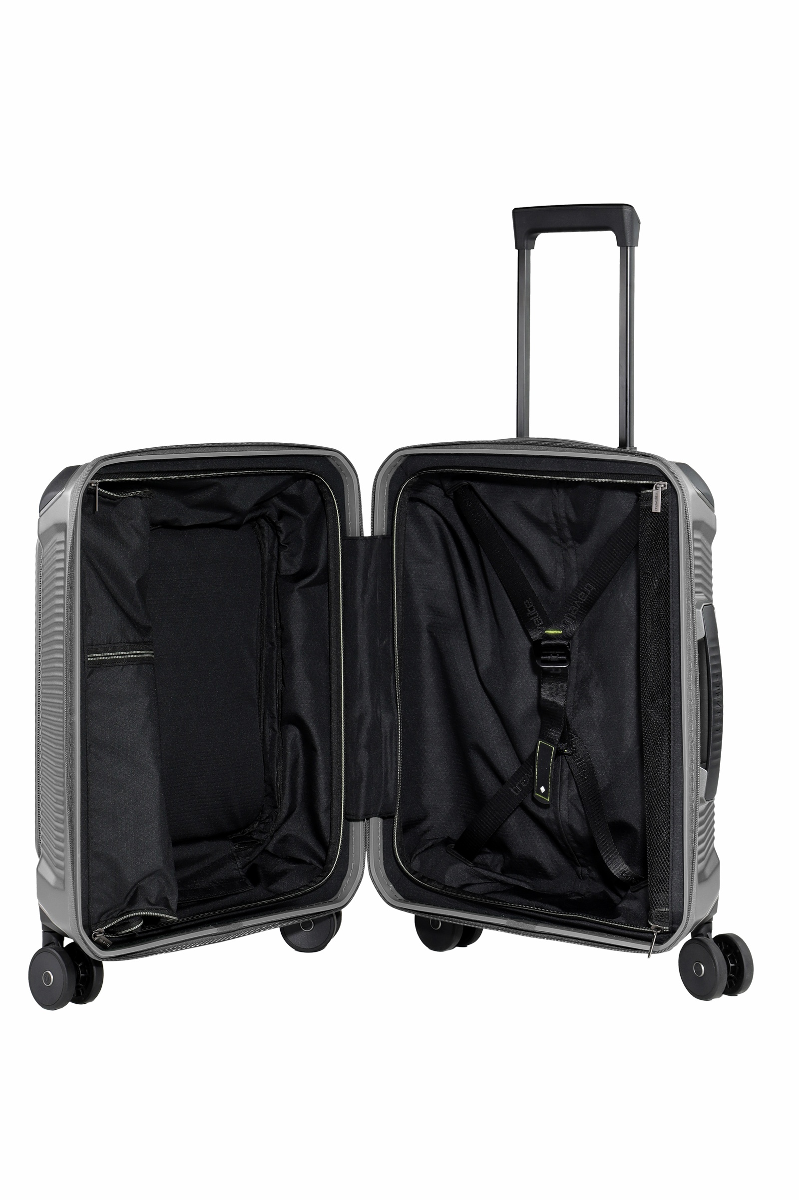 Travelite Koffer Millenium Vortasche 4 Rollen Trolley 55 cm S+ Silver