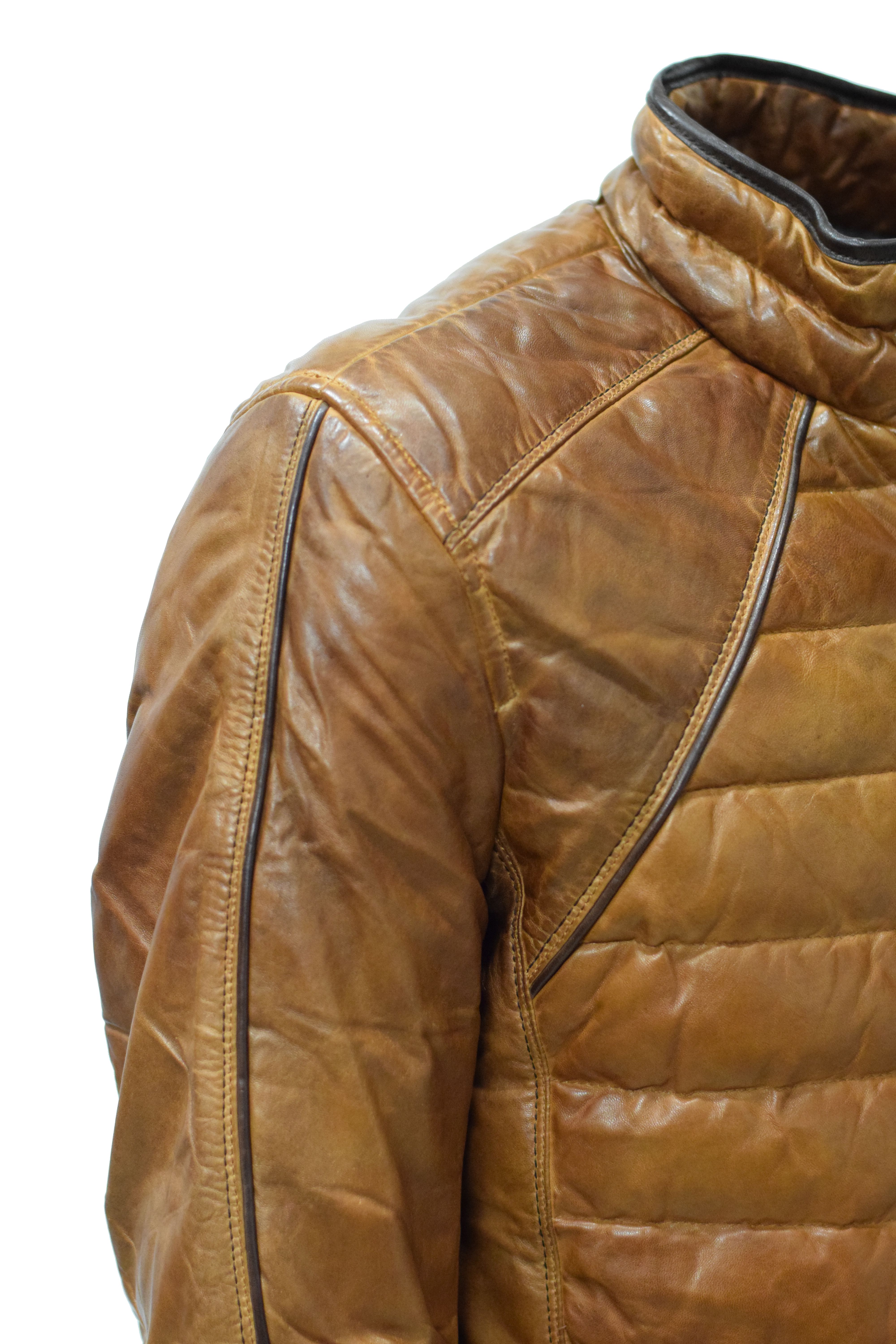Herren Stepp- Lederjacke Freddy in washed Cognac