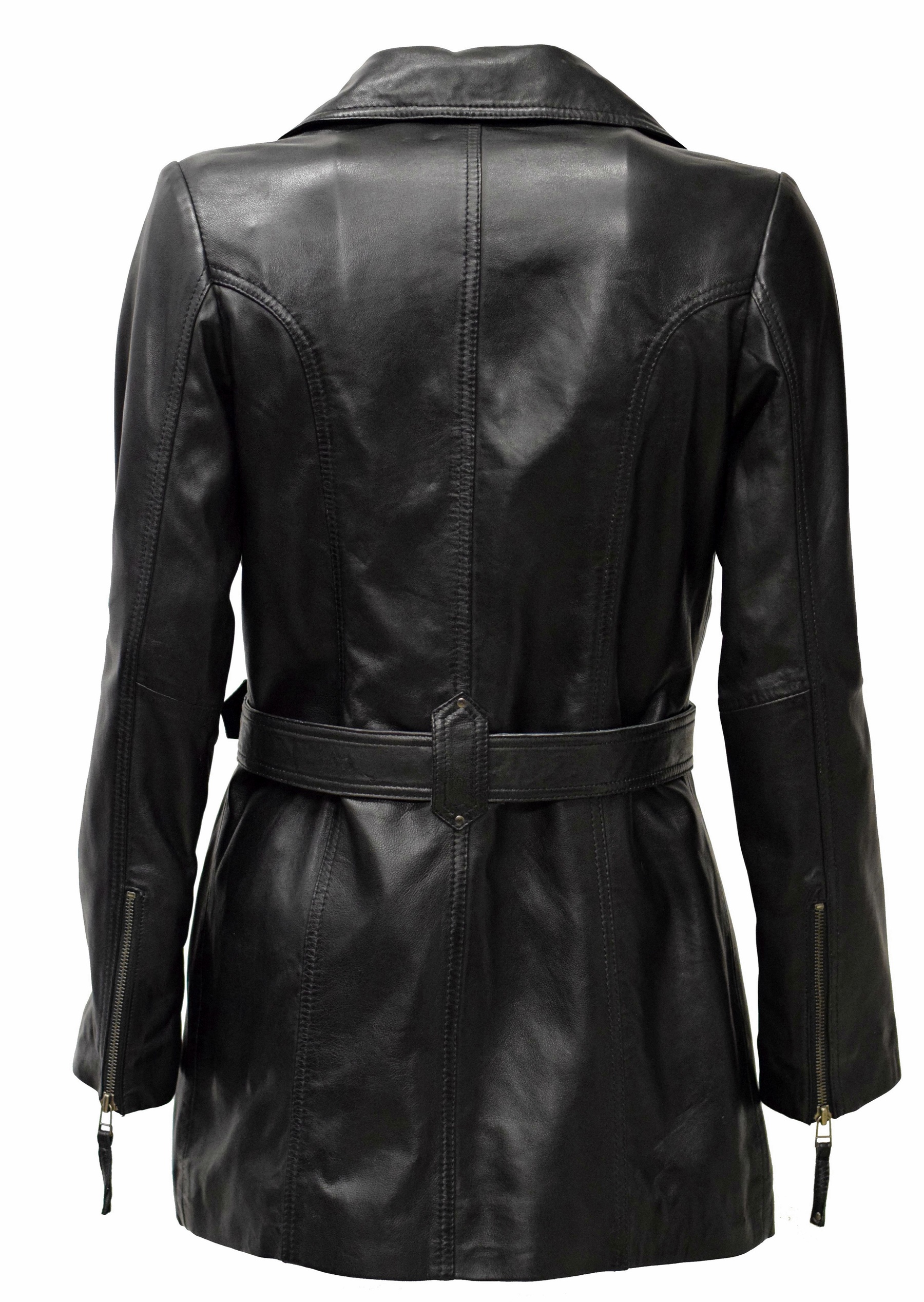 Damen Ledermantel Lara in washed Schwarz