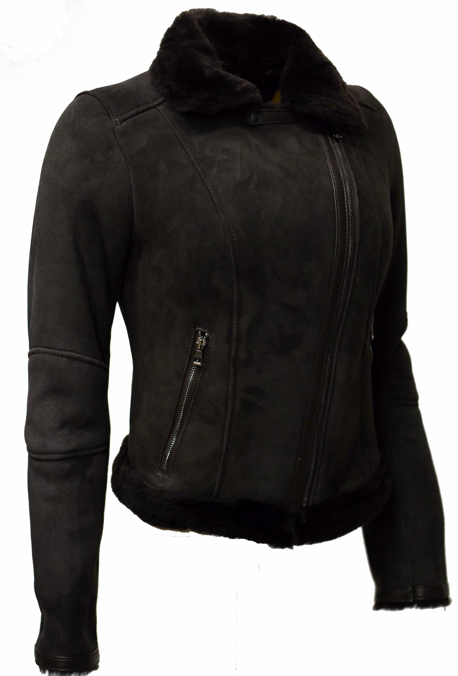 Damen Lammfelljacke Elsa in Schwarzbraun