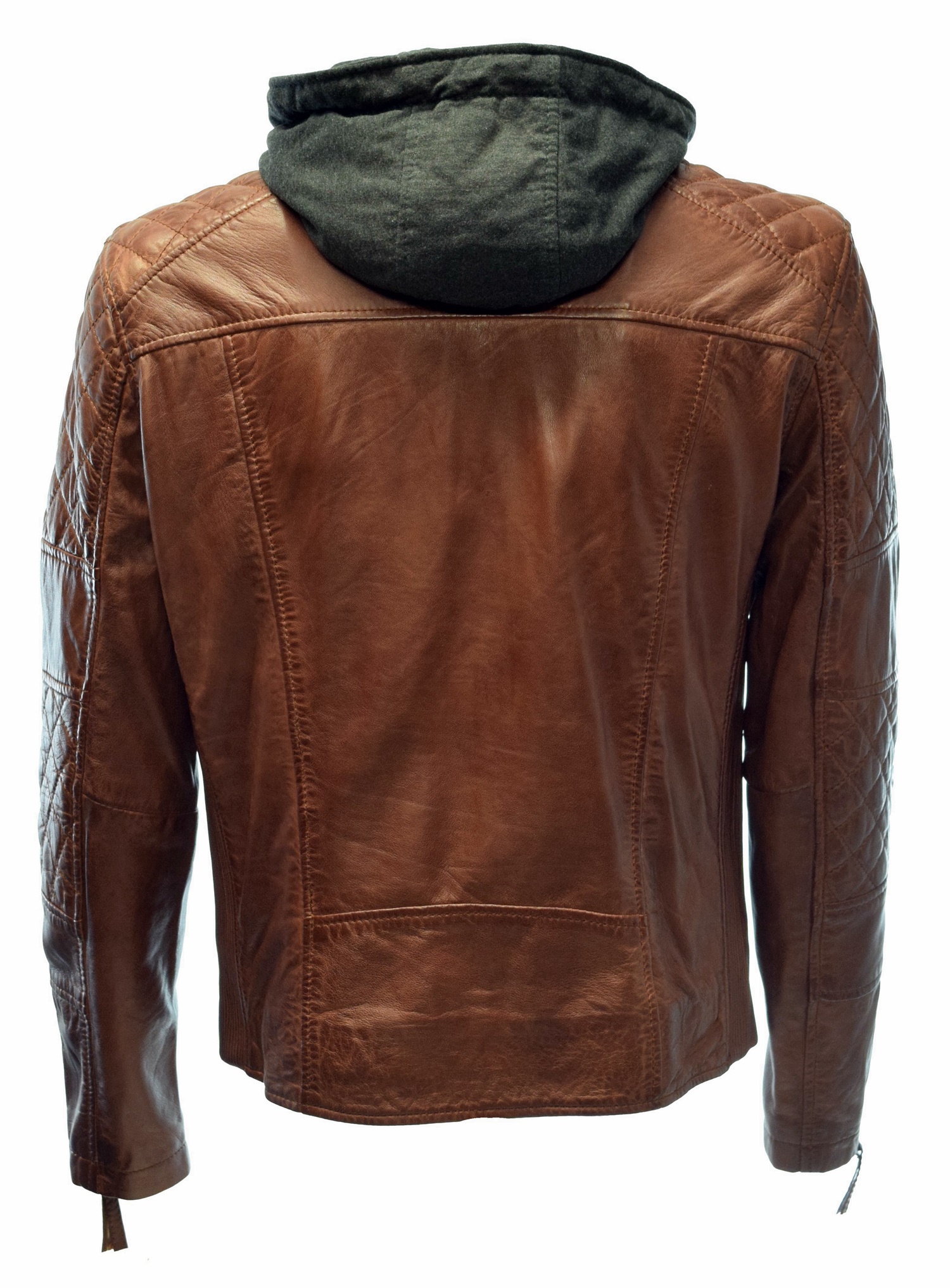 Herren Lederjacke Alex II gesteppt in washed Tabak mit Kapuze