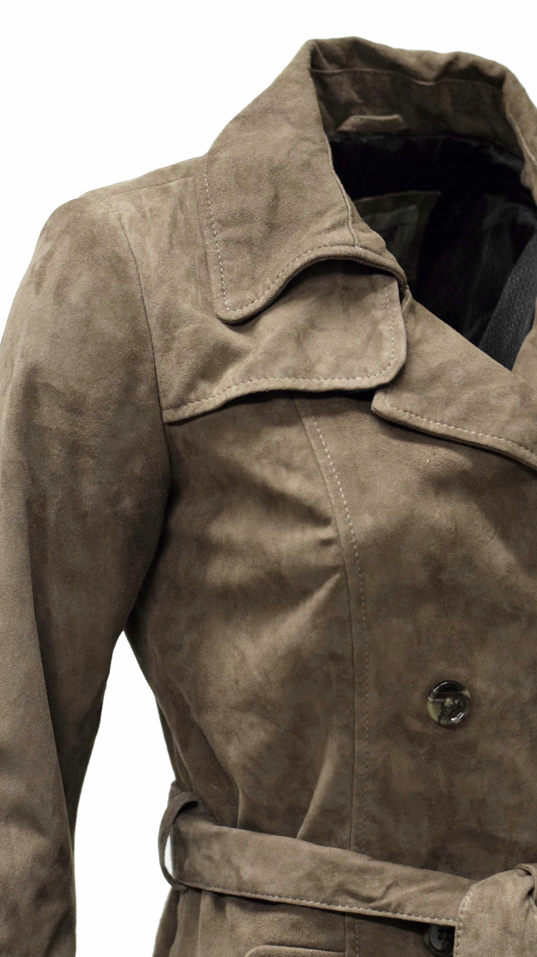 Damen Kurz-Trenchcoat Ledermantel Anna in Schlamm