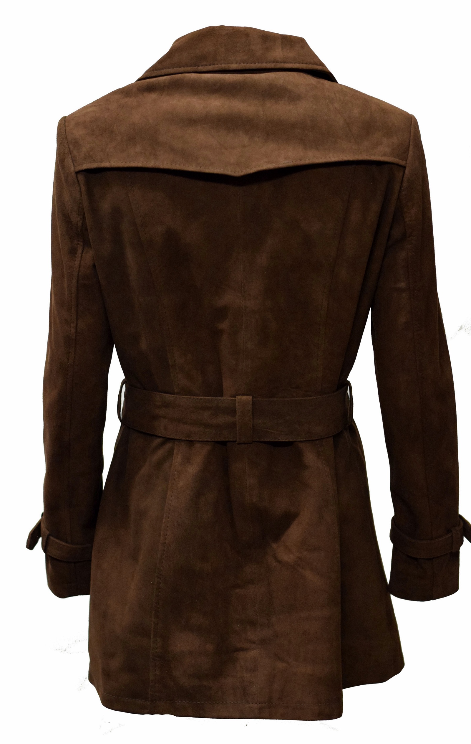 Damen Kurz-Trenchcoat Ledermantel Wildleder Polly in Schoko