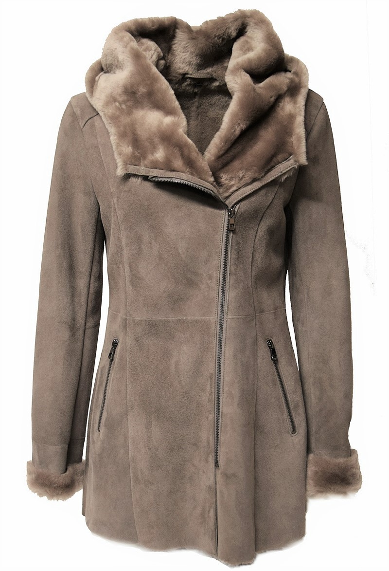 Damen Lammfellmantel MDW-807 in Taupe