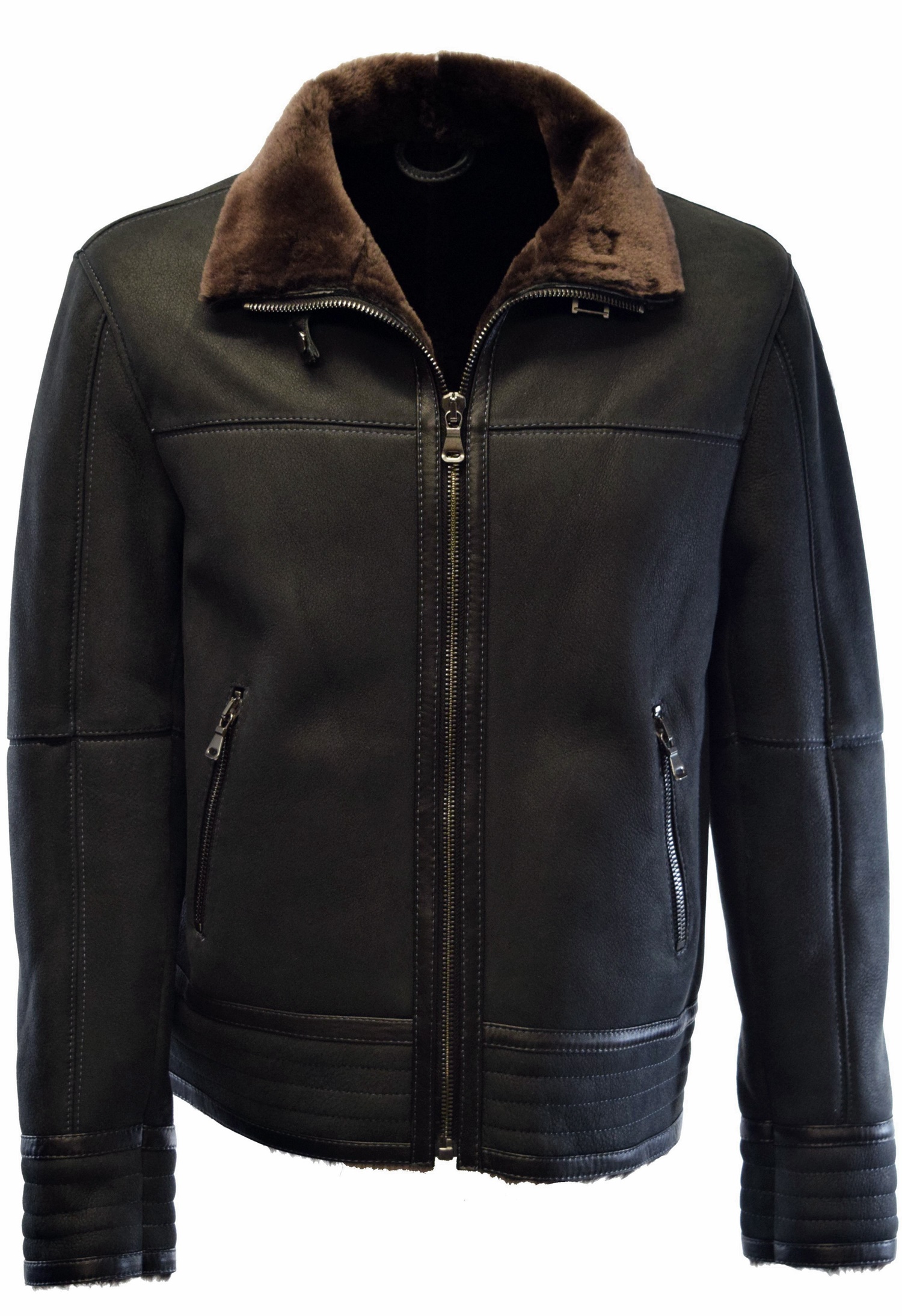 Herren Lammfelljacke Bomber Mark in Anthrazit