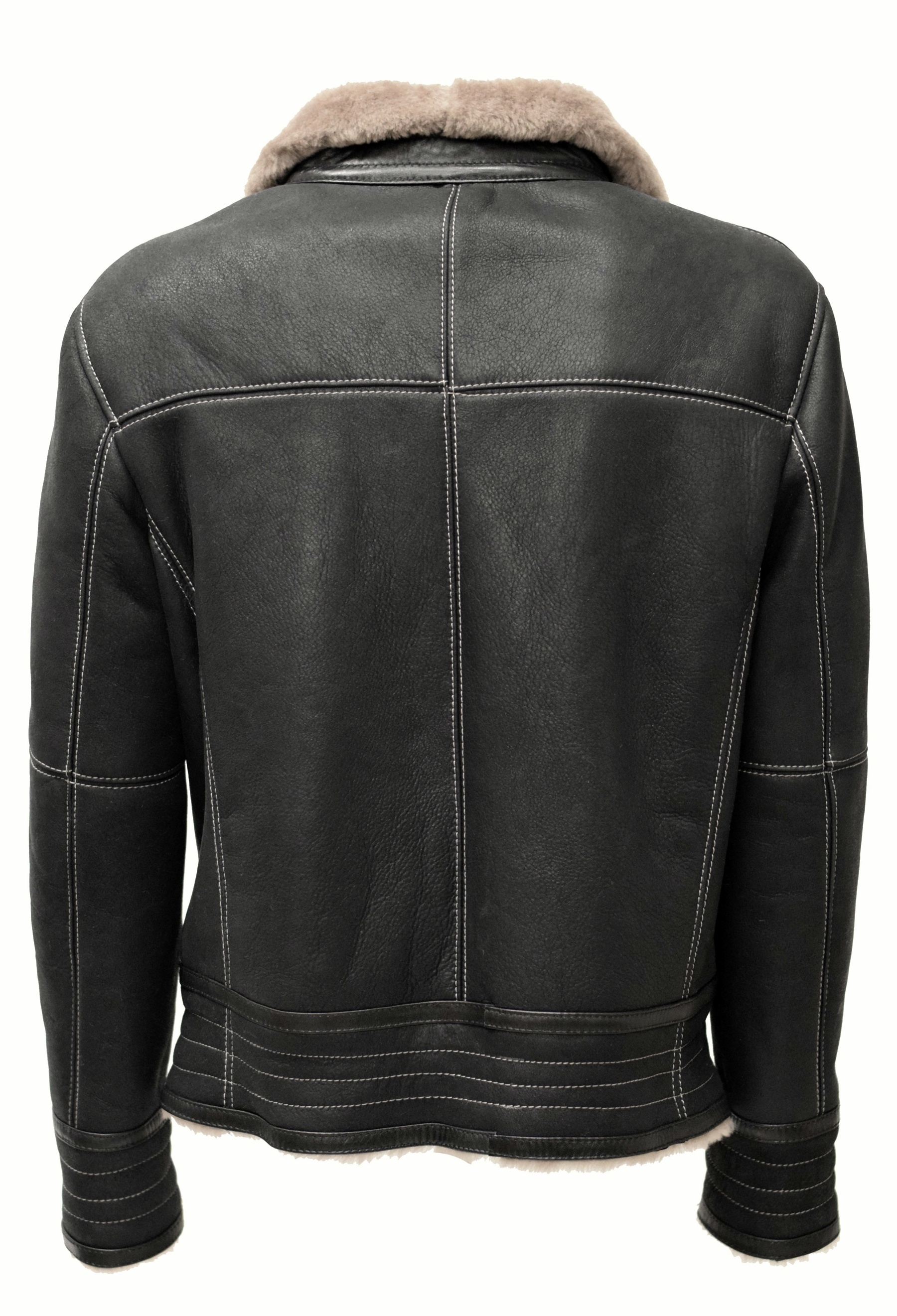 Herren Lammfelljacke Bomber Mark in Schwarzgrau