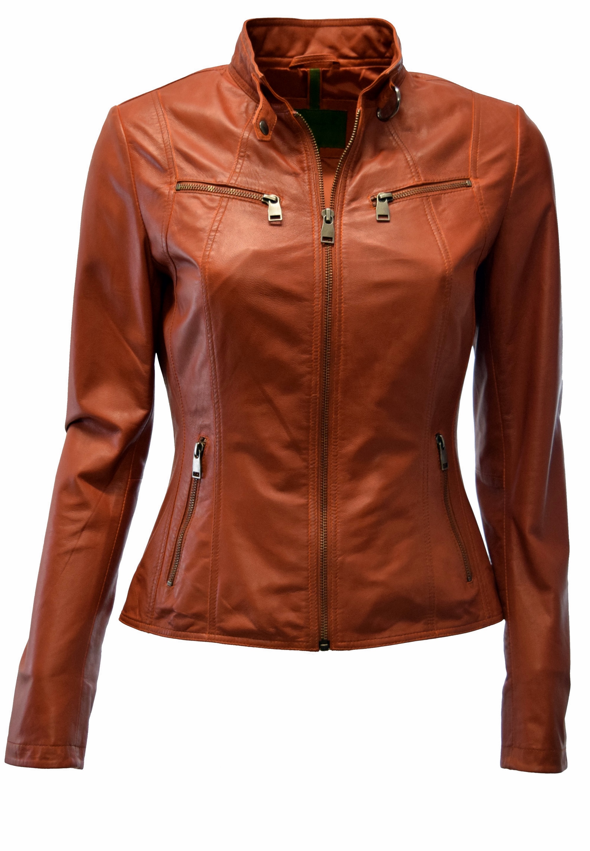 Damen Lederjacke Malla P-14-01 washed Rostorange