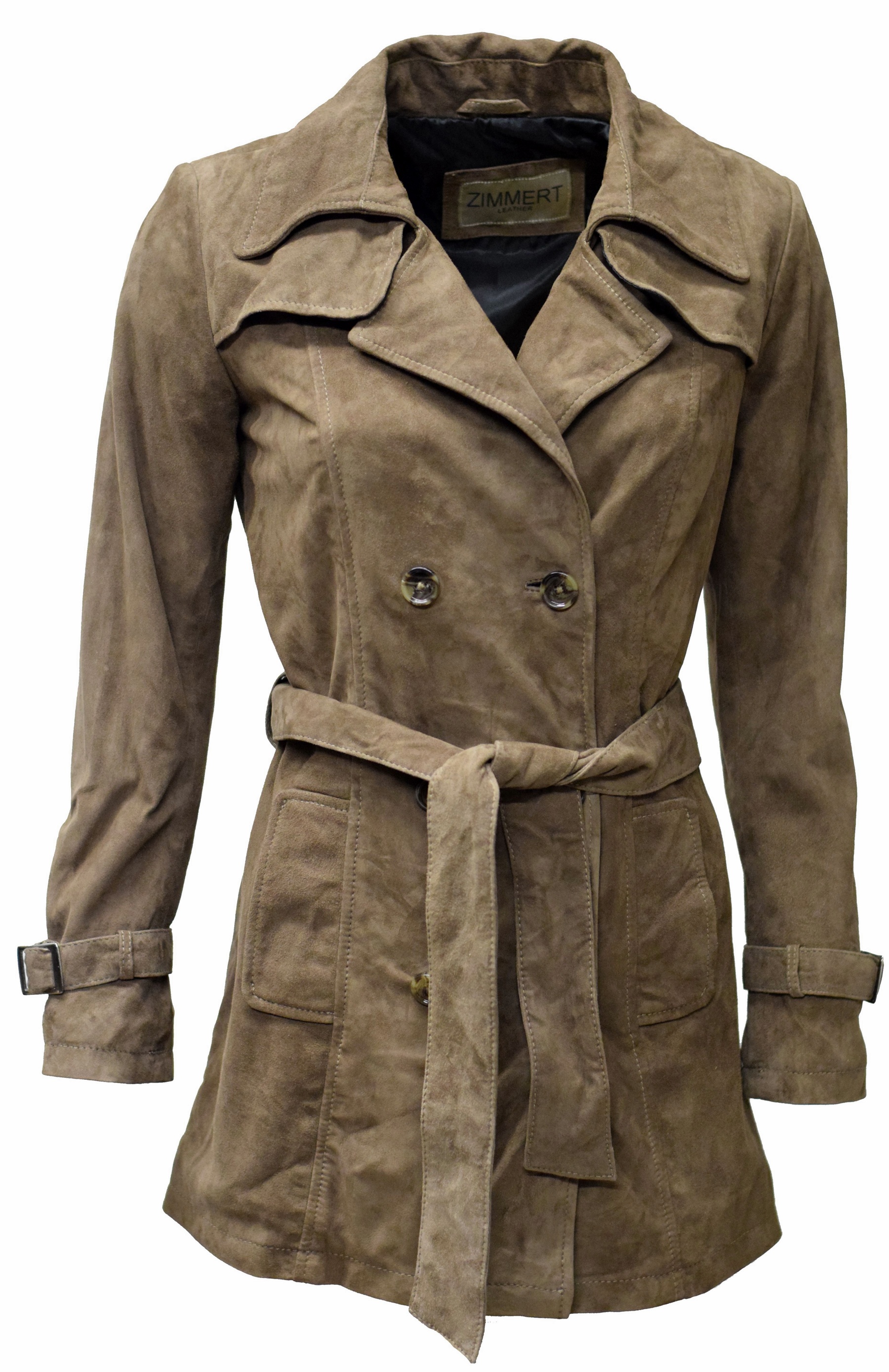 Damen Kurz-Trenchcoat Ledermantel Anna in Schlamm