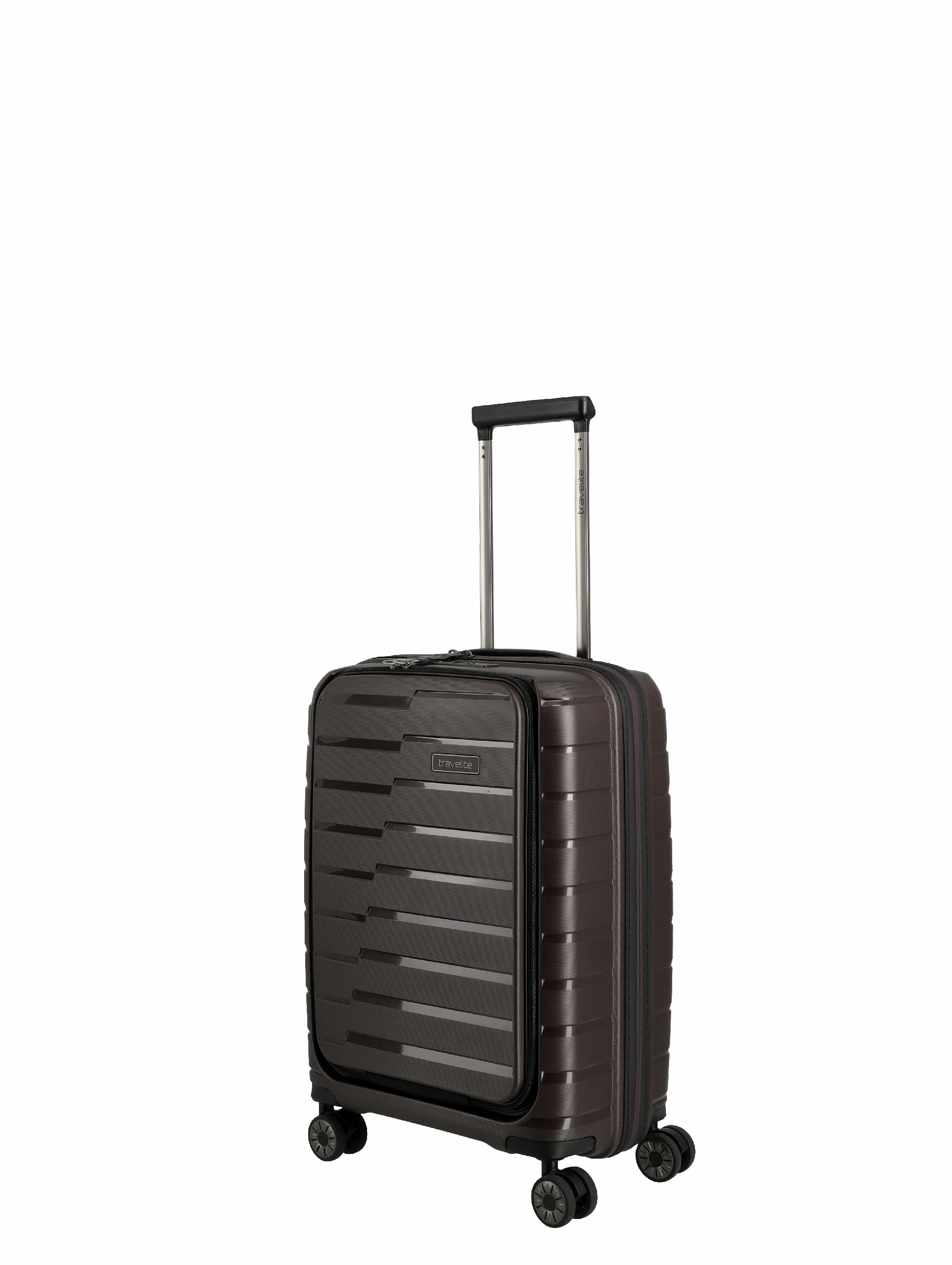 Travelite Koffer Air Base Vortasche 4 Rollen Trolley 55 cm S+ Coffee
