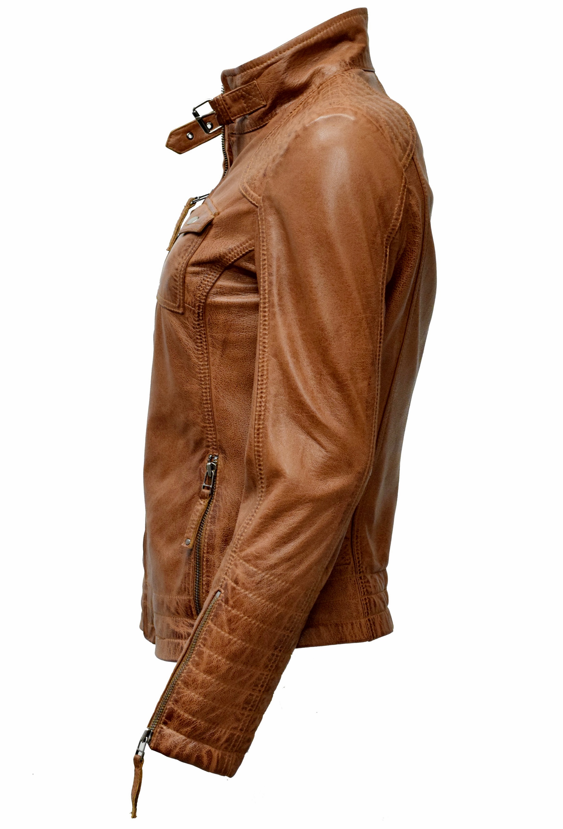 Damen Lederjacke Emmy gesteppt washed Cognac